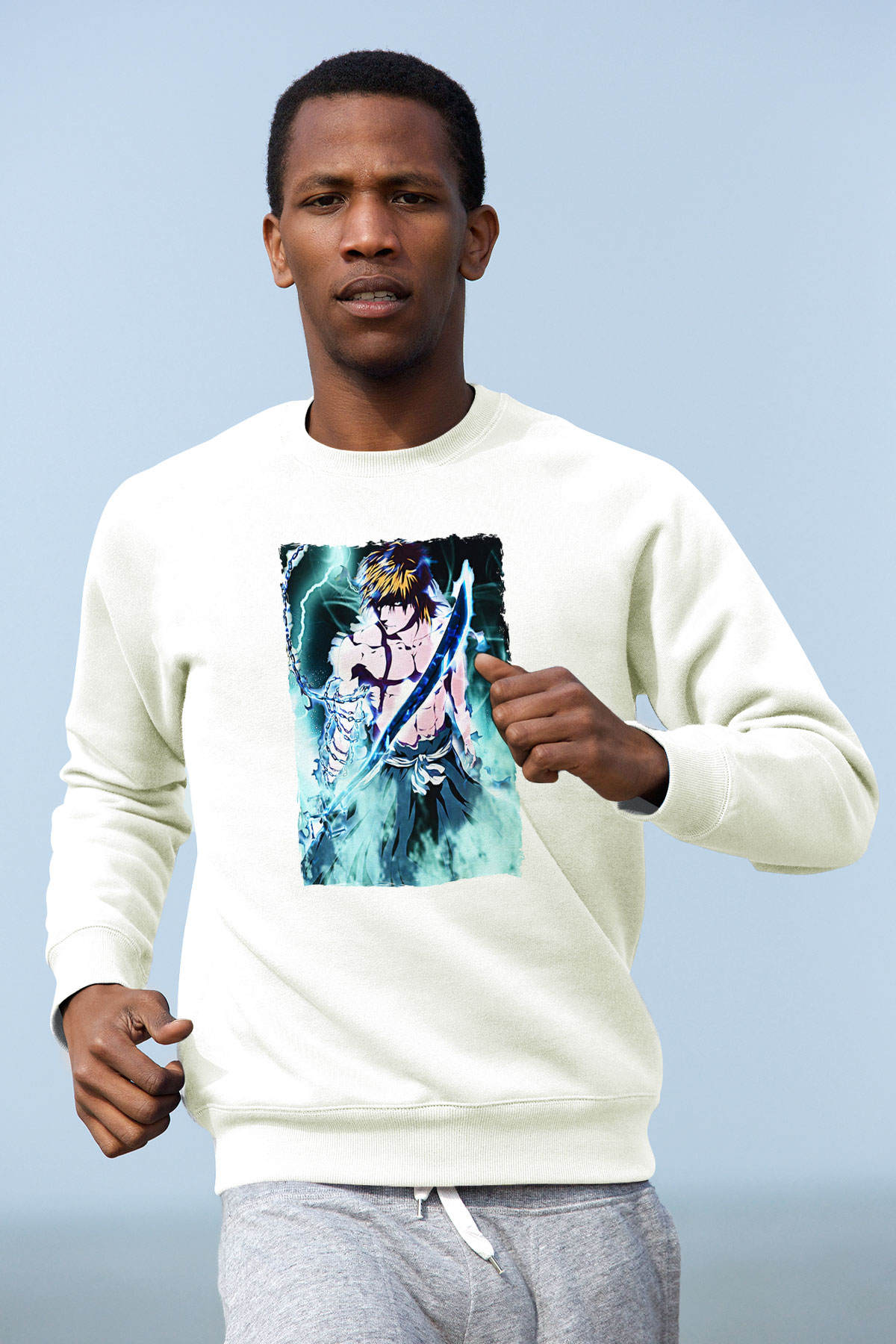 Bleach Baskılı Beyaz Unisex Sweatshirt