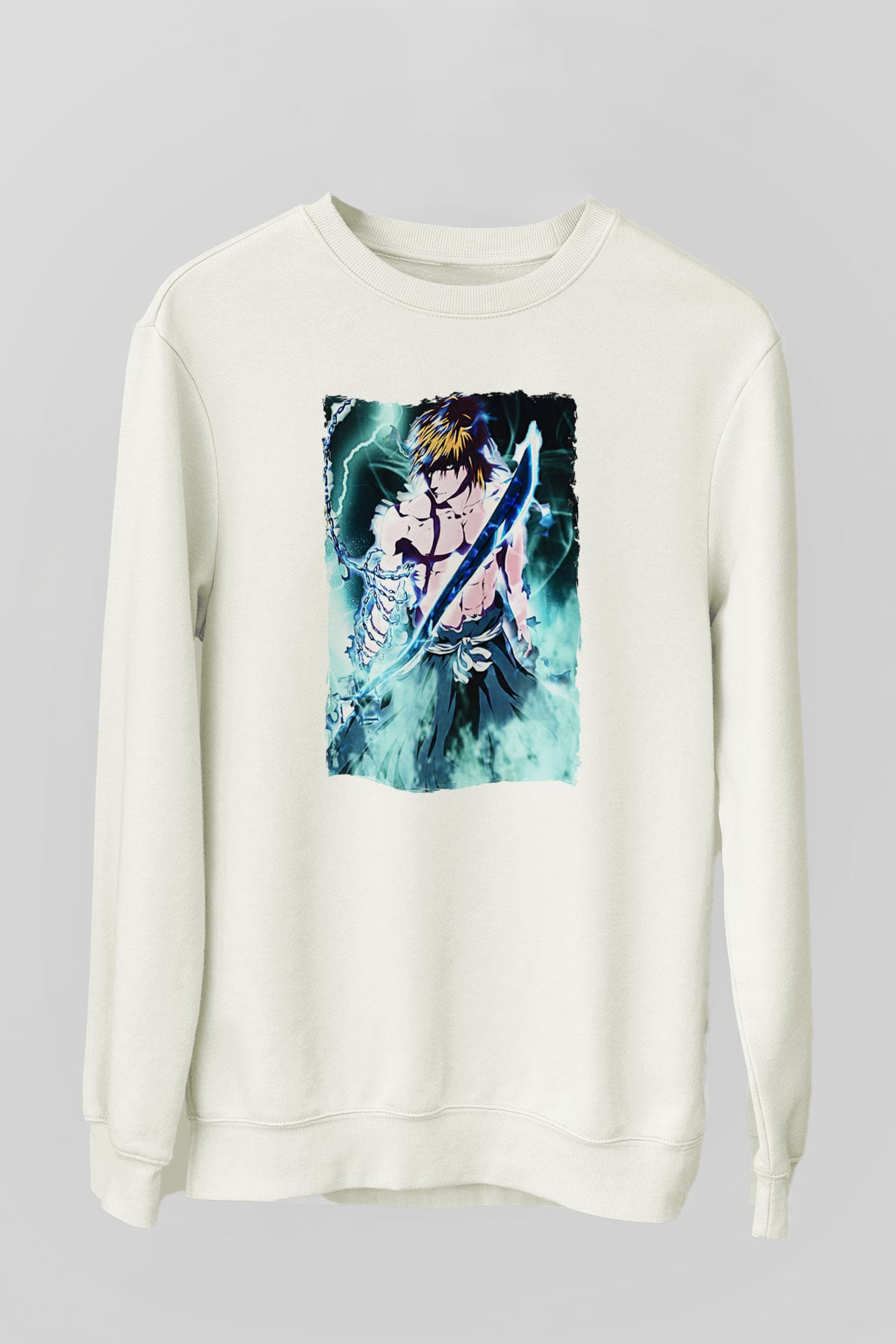 Bleach Baskılı Beyaz Unisex Sweatshirt