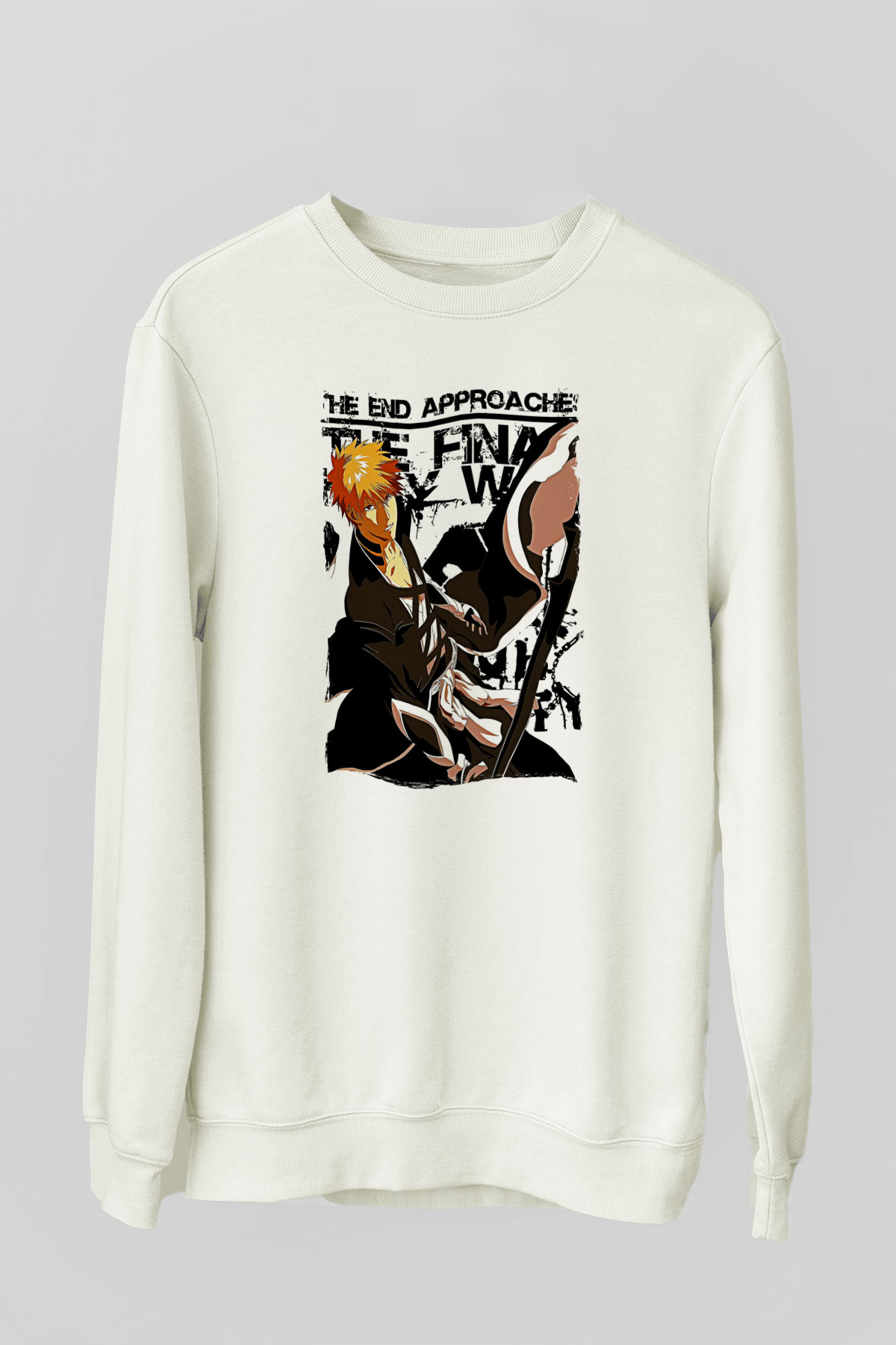 Bleach Baskılı Beyaz Unisex Sweatshirt