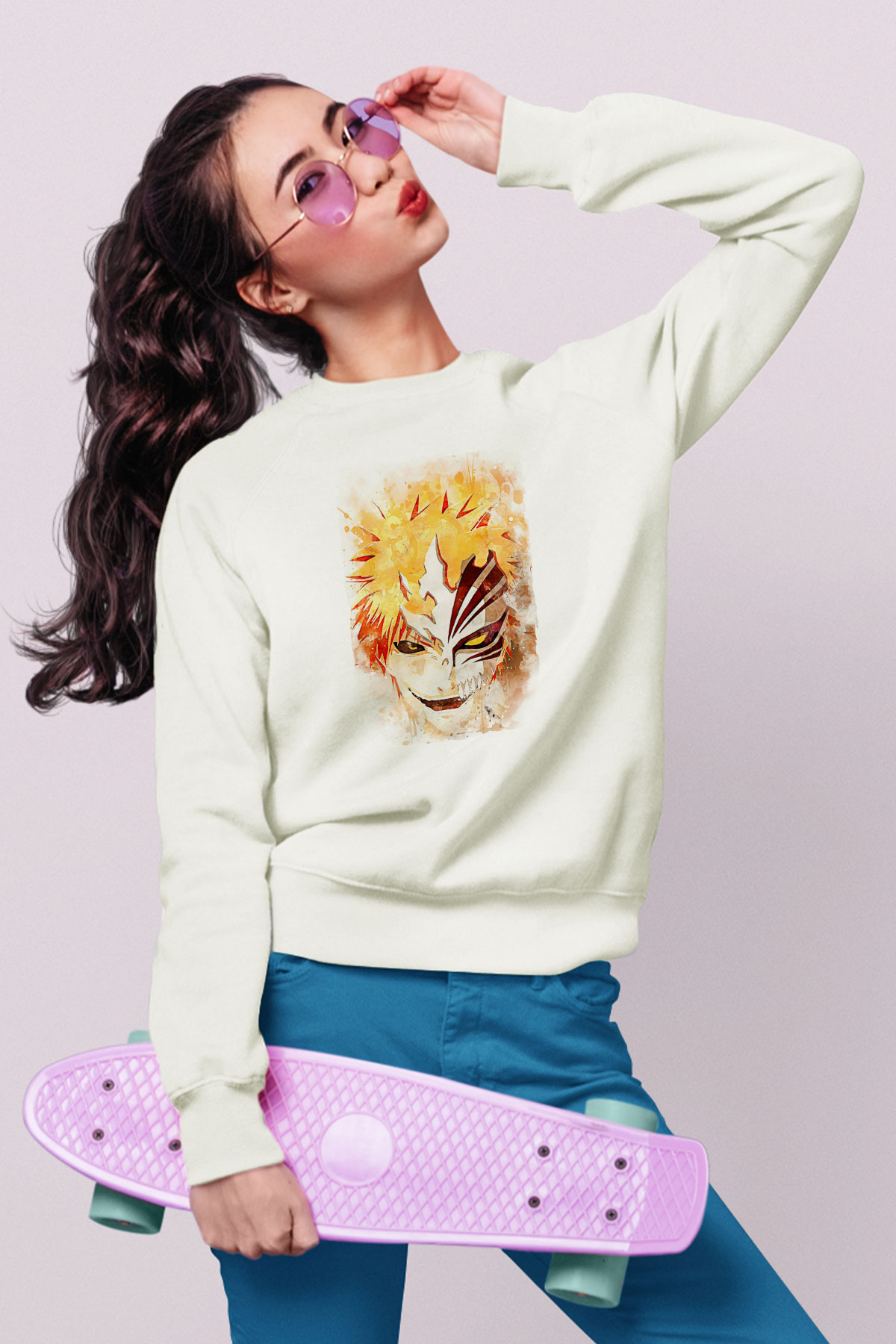 Bleach Baskılı Beyaz Unisex Sweatshirt