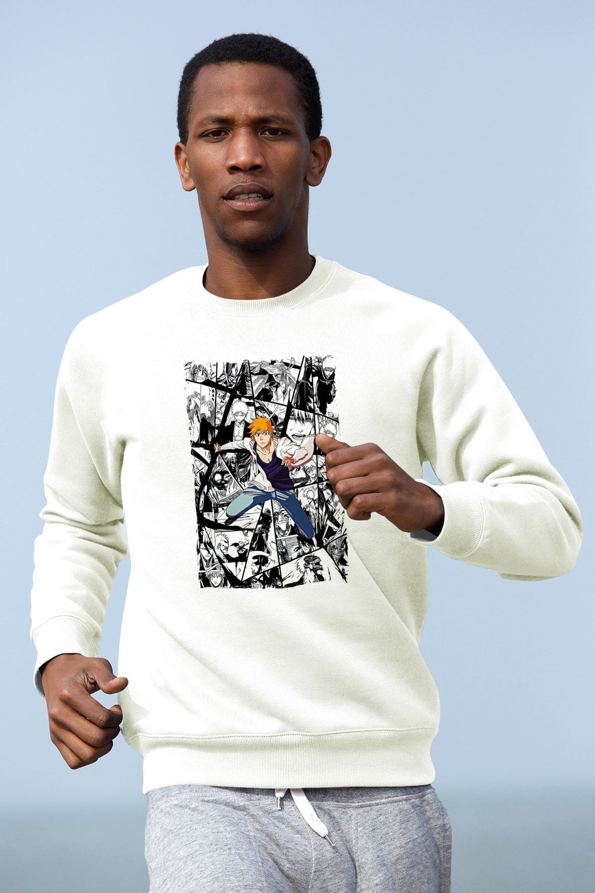 Bleach Baskılı Beyaz Unisex Sweatshirt