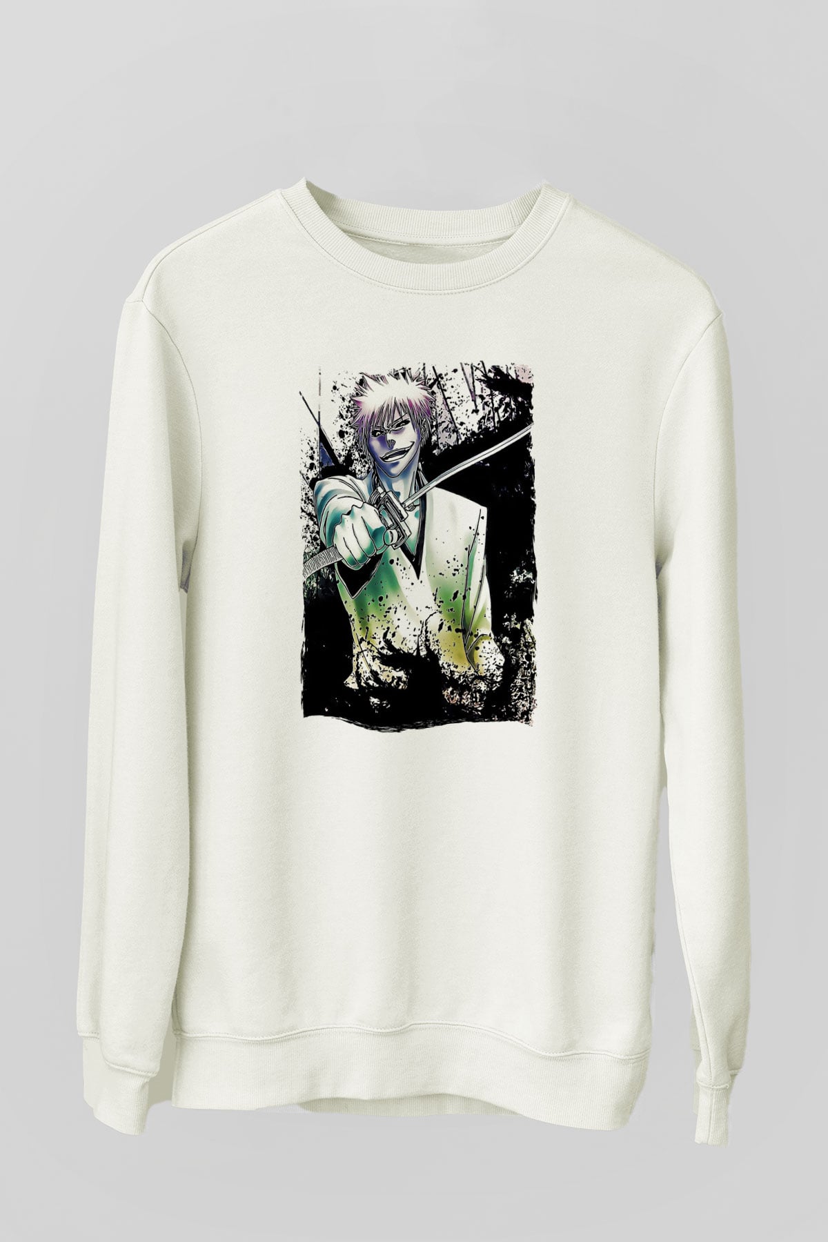 Bleach Baskılı Beyaz Unisex Sweatshirt
