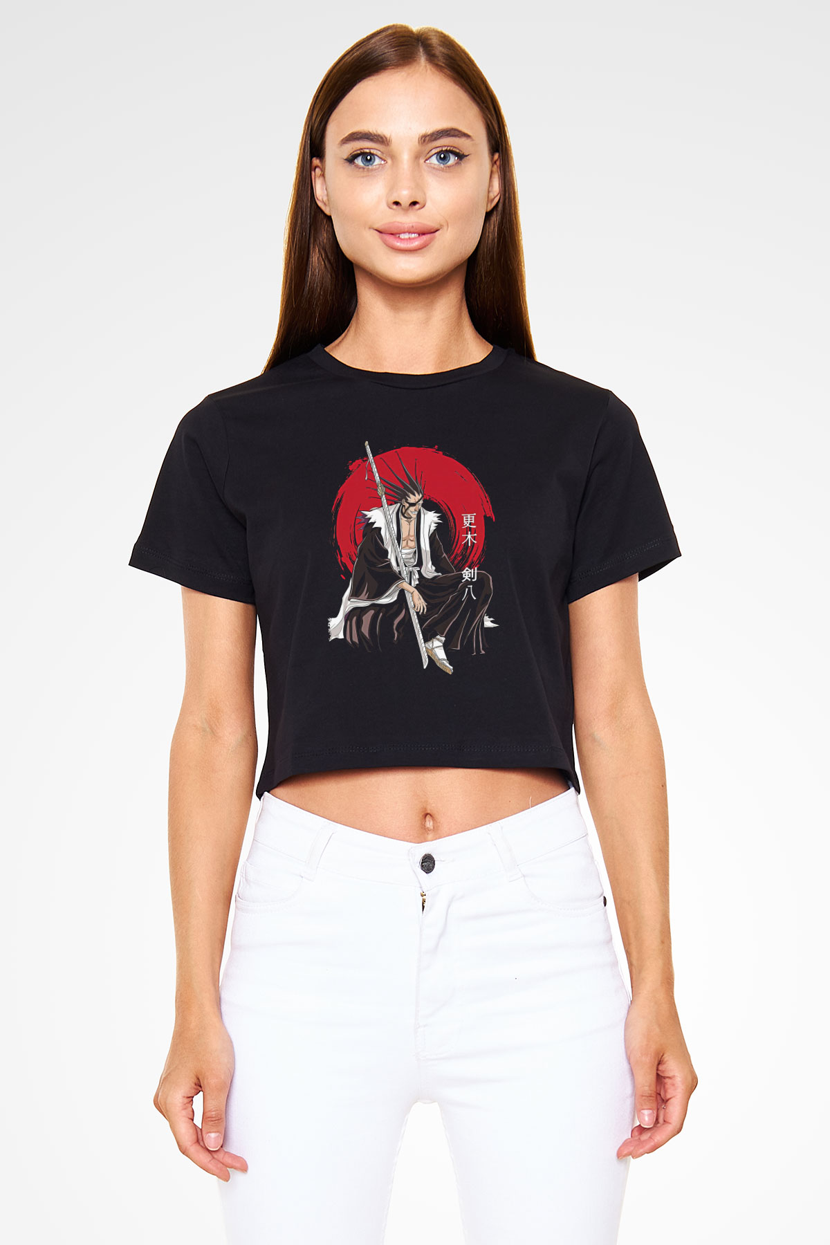 Bleach Baskılı Siyah Crop Top Kadın Tişört - Tshirt