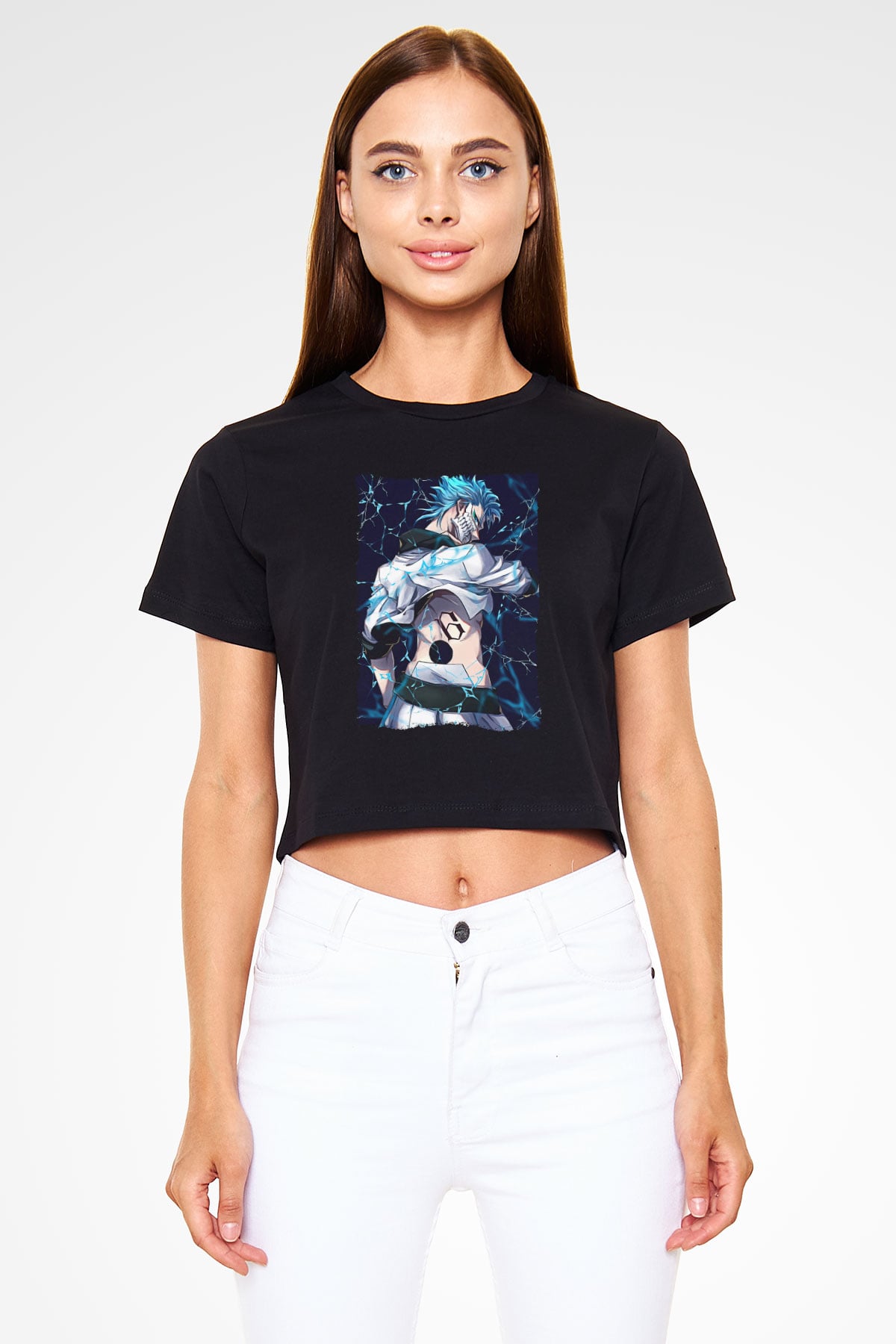 Bleach Baskılı Siyah Crop Top Kadın Tişört - Tshirt