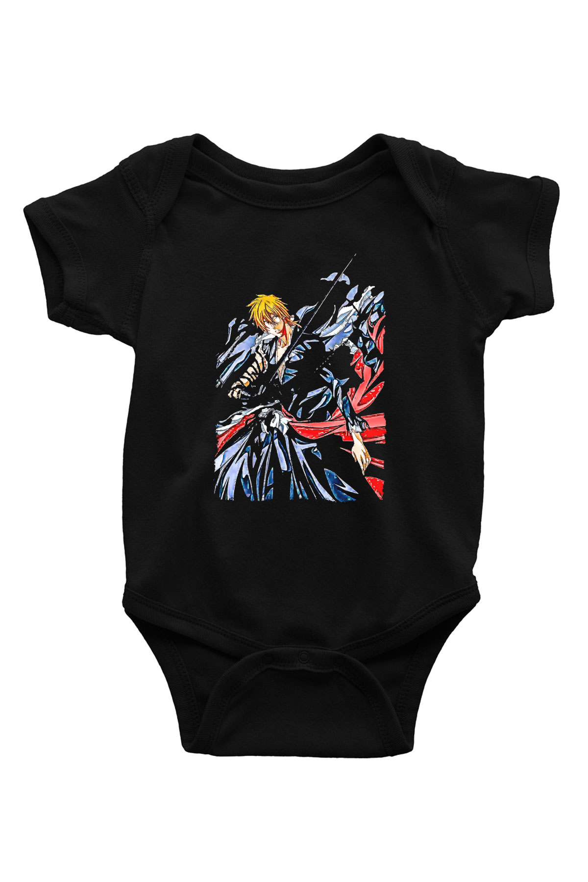 Bleach Baskılı Unisex Siyah Bebek Body - Zıbın