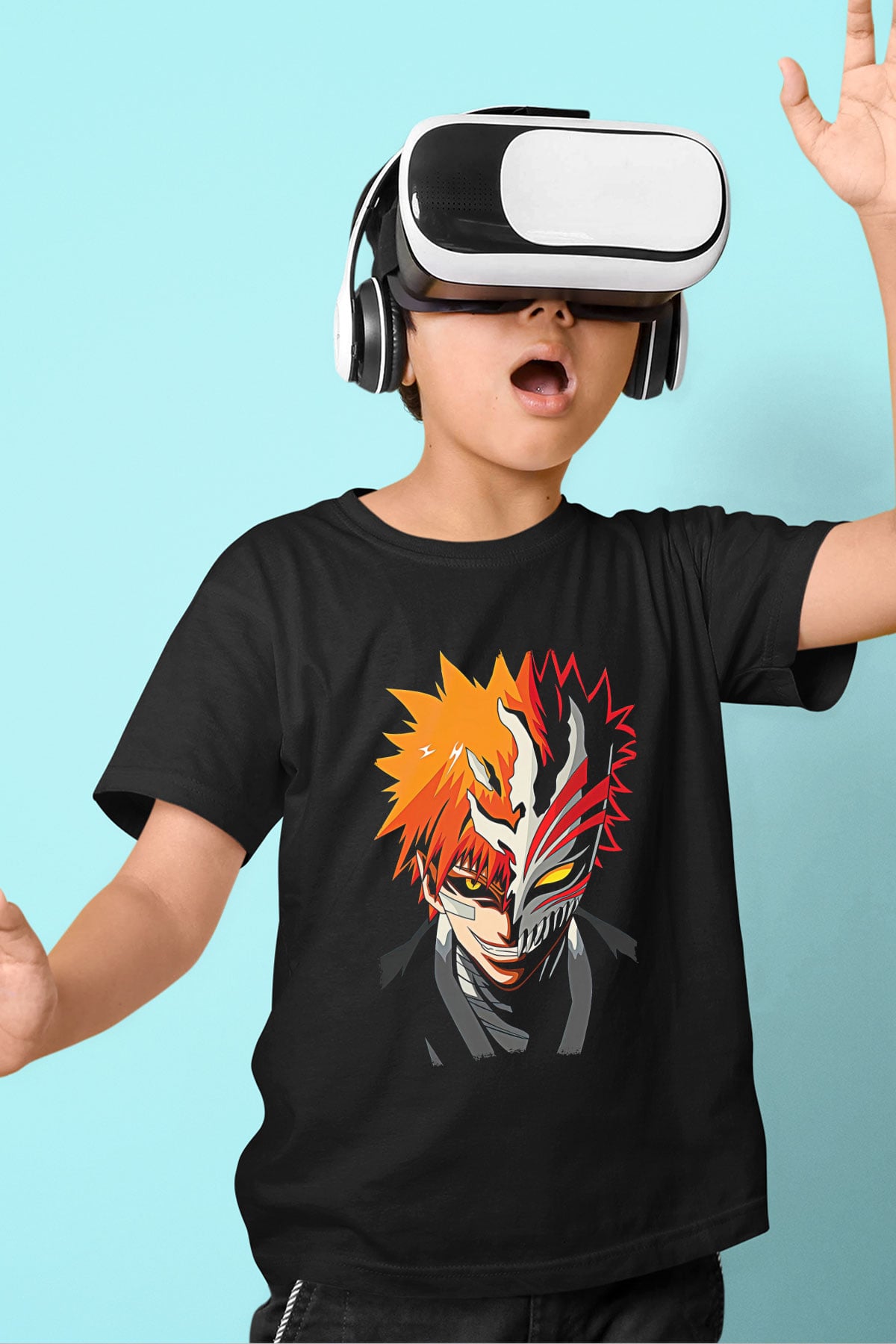 Bleach Baskılı Unisex Siyah Çocuk Tişört - Tshirt