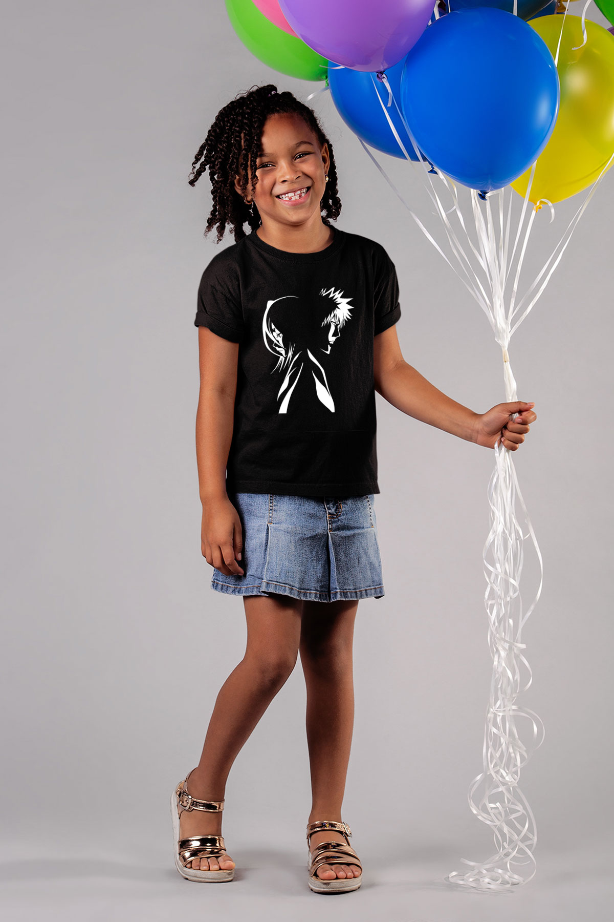 Bleach Baskılı Unisex Siyah Çocuk Tişört - Tshirt