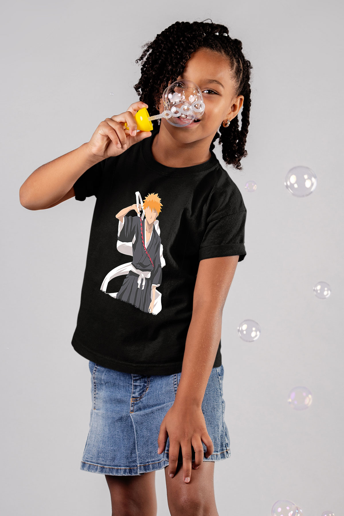 Bleach Baskılı Unisex Siyah Çocuk Tişört - Tshirt
