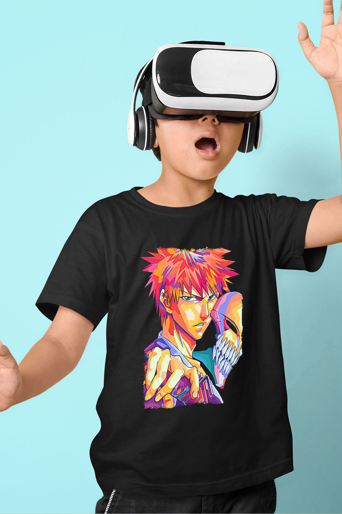 Bleach Baskılı Unisex Siyah Çocuk Tişört - Tshirt