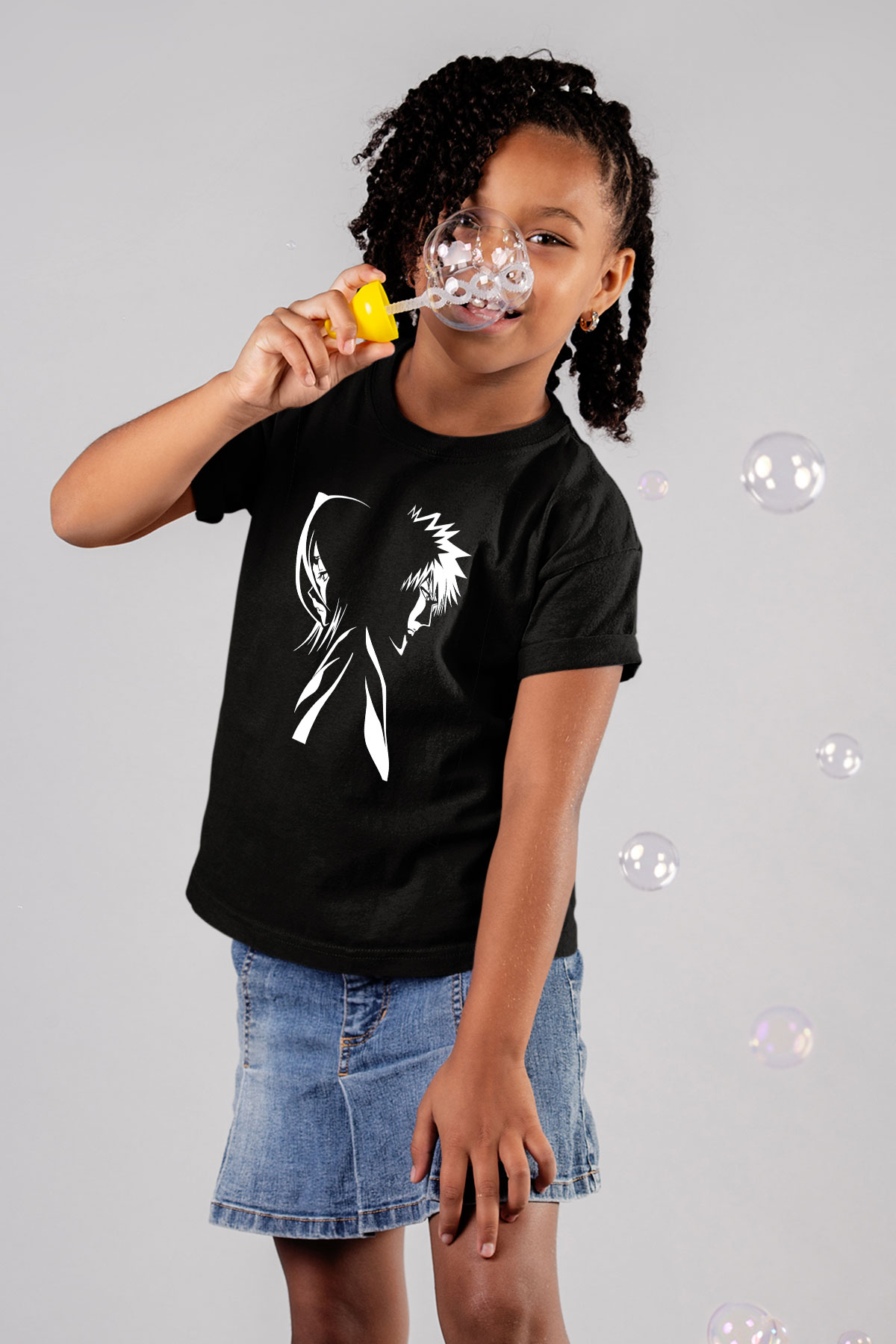 Bleach Baskılı Unisex Siyah Çocuk Tişört - Tshirt