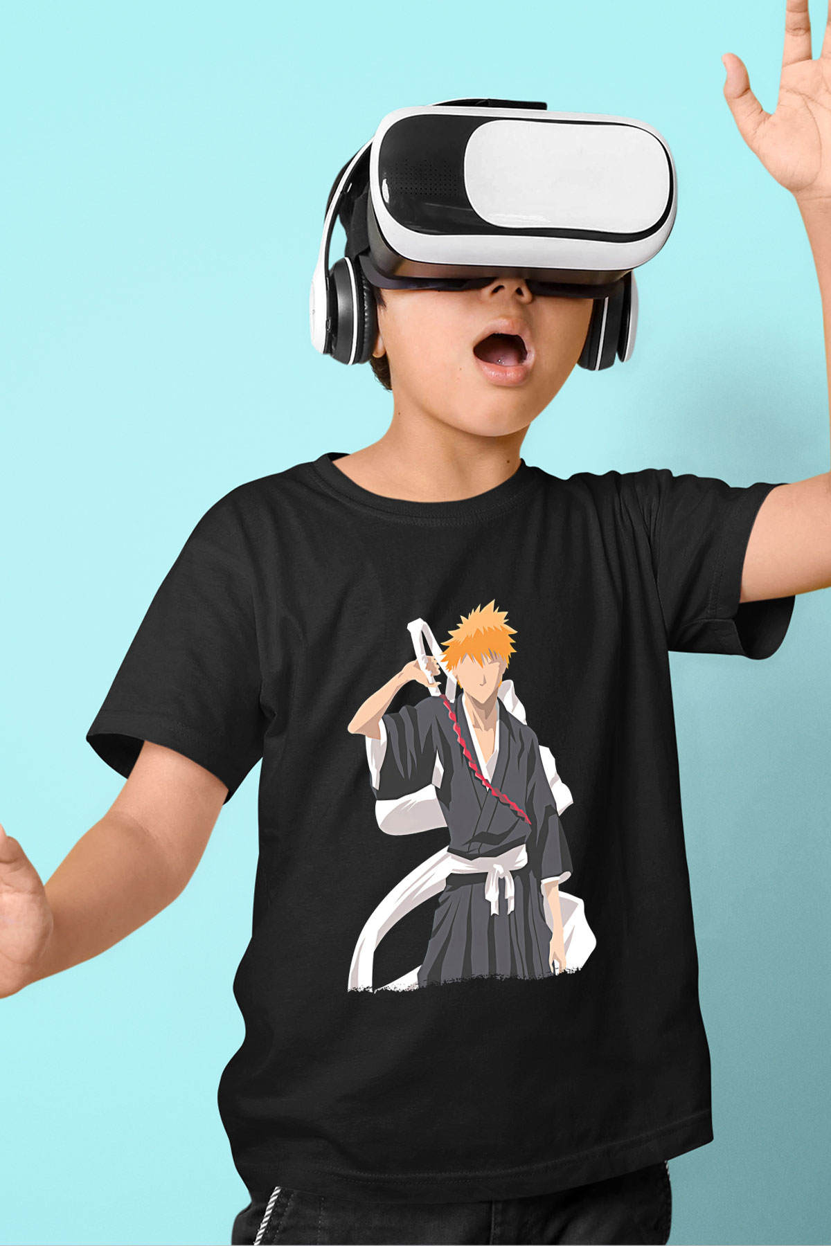 Bleach Baskılı Unisex Siyah Çocuk Tişört - Tshirt
