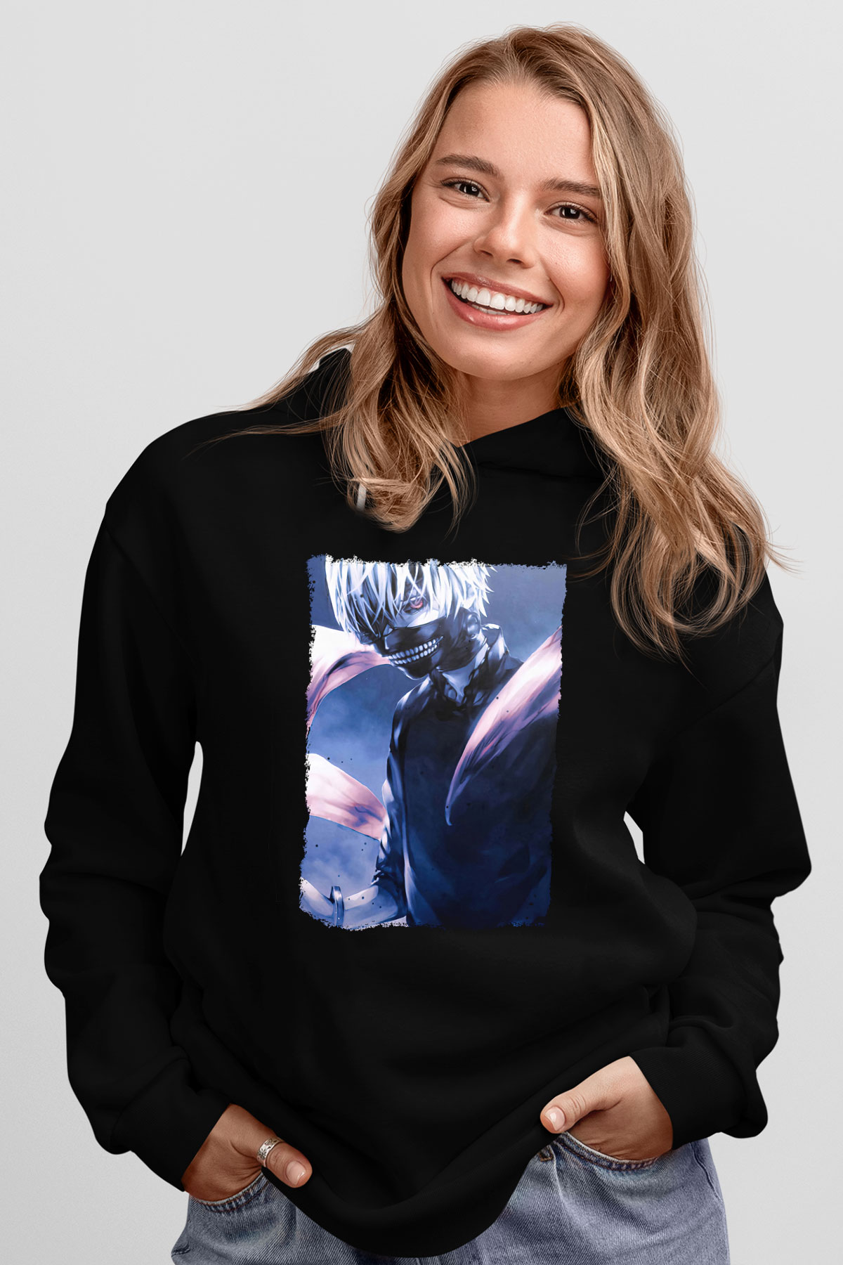 Bleach Baskılı Unisex Siyah Hoodie