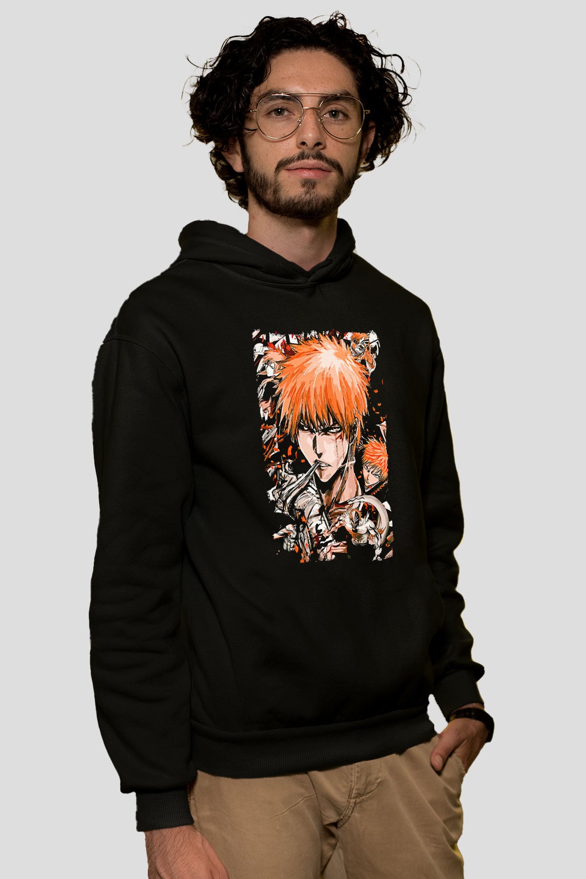 Bleach Baskılı Unisex Siyah Hoodie