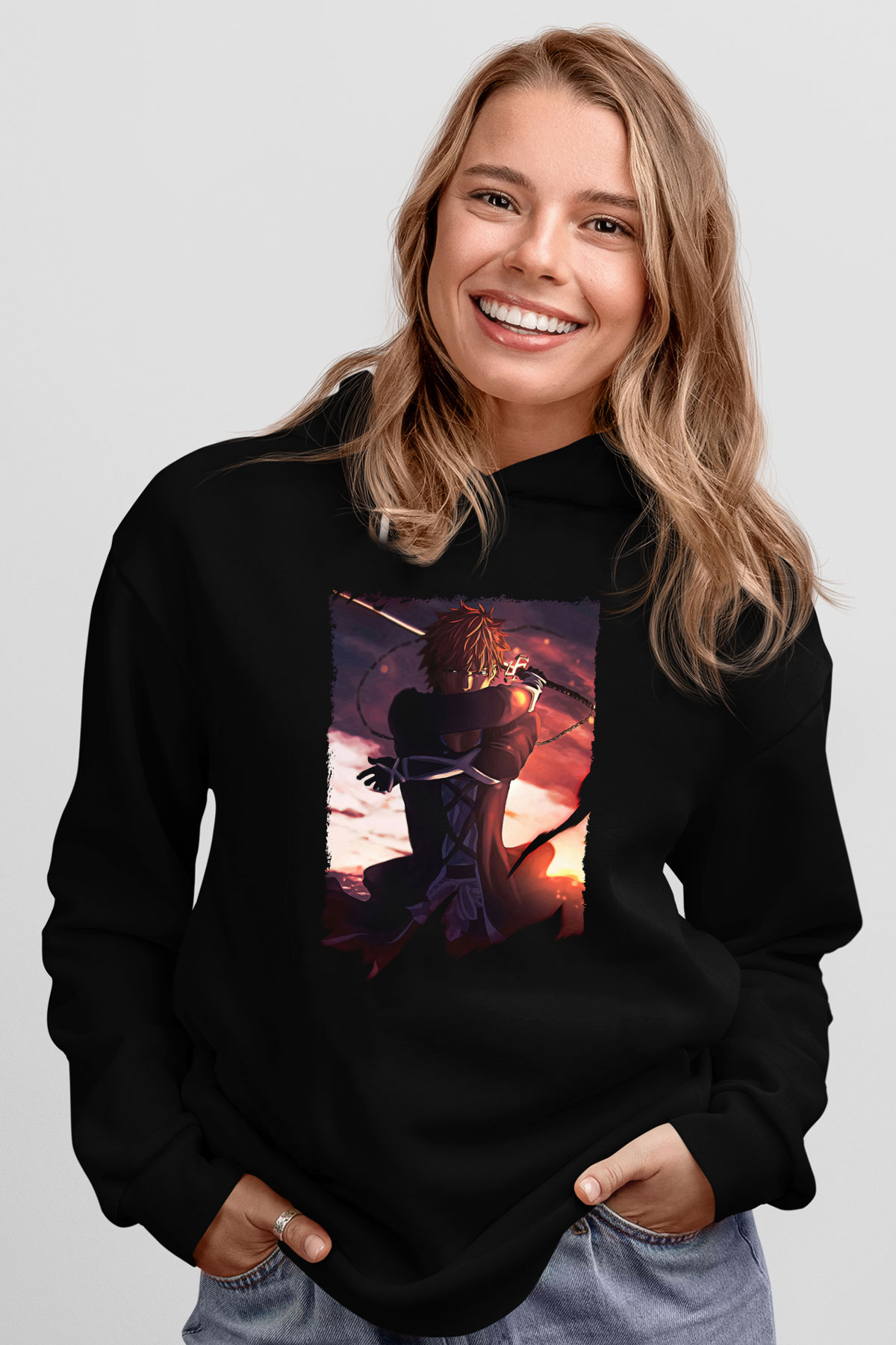 Bleach Baskılı Unisex Siyah Hoodie