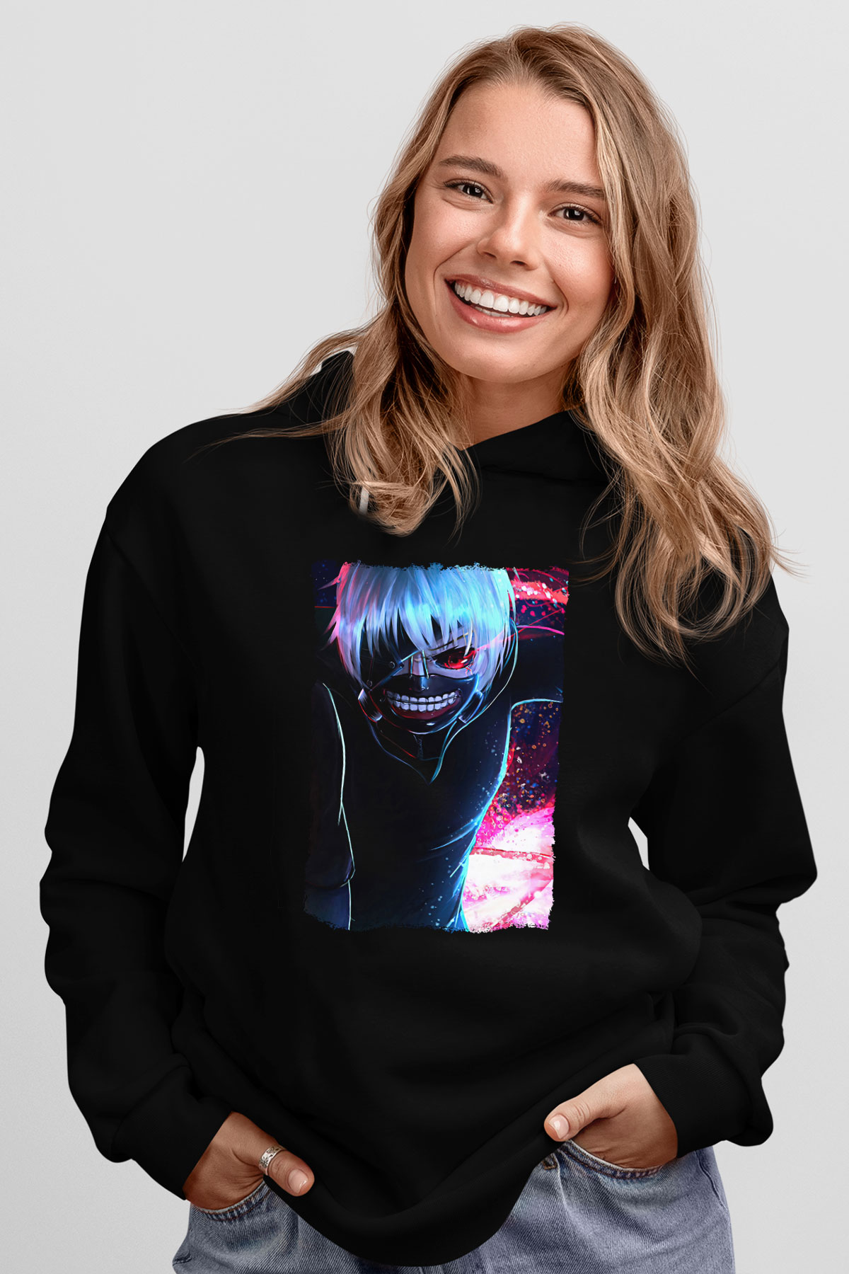 Bleach Baskılı Unisex Siyah Hoodie