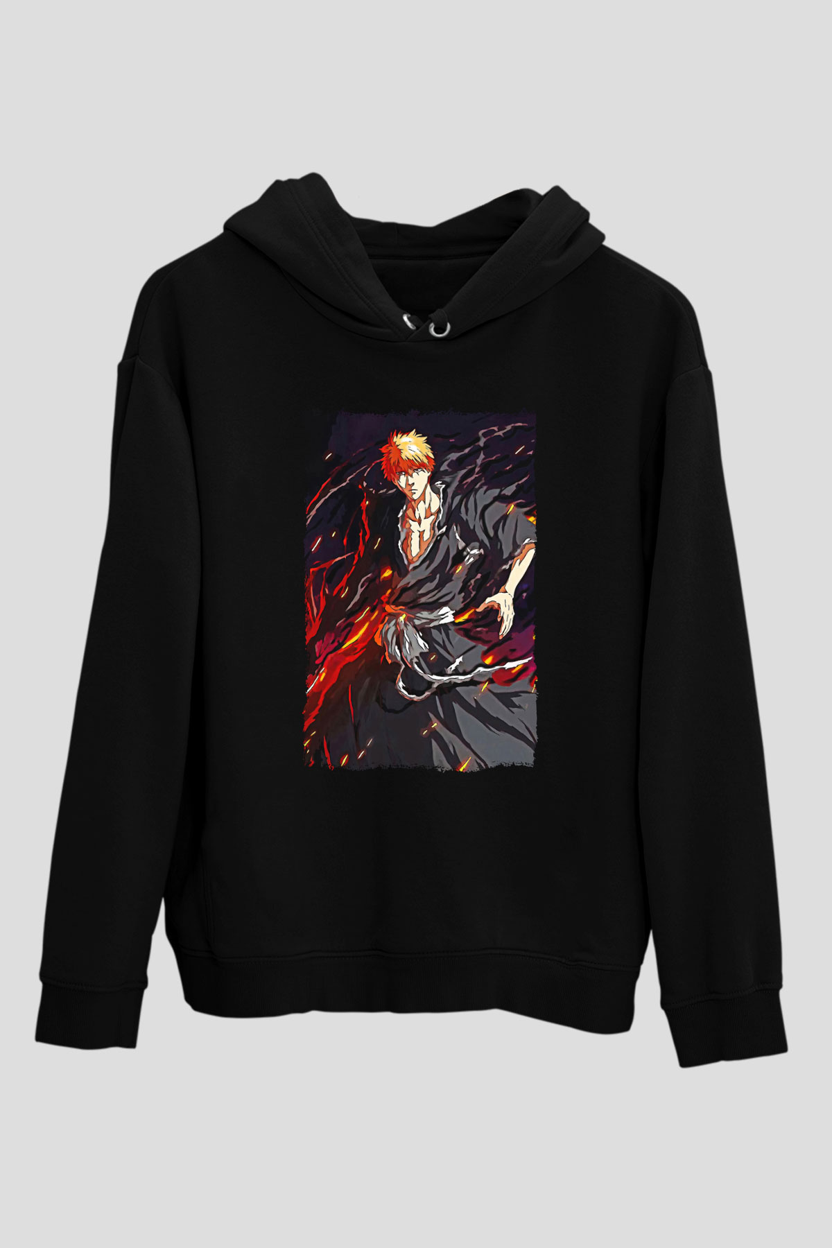 Bleach Baskılı Unisex Siyah Hoodie