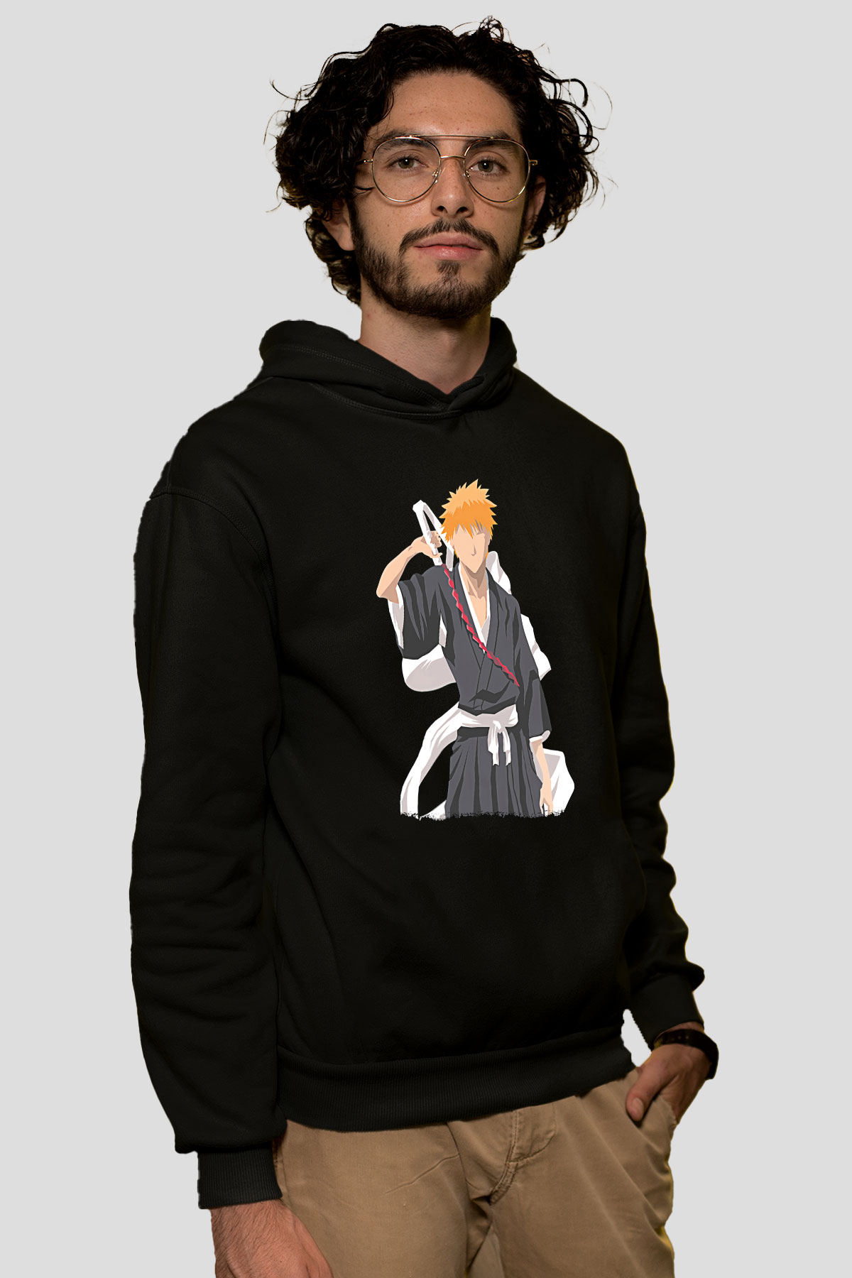 Bleach Baskılı Unisex Siyah Hoodie