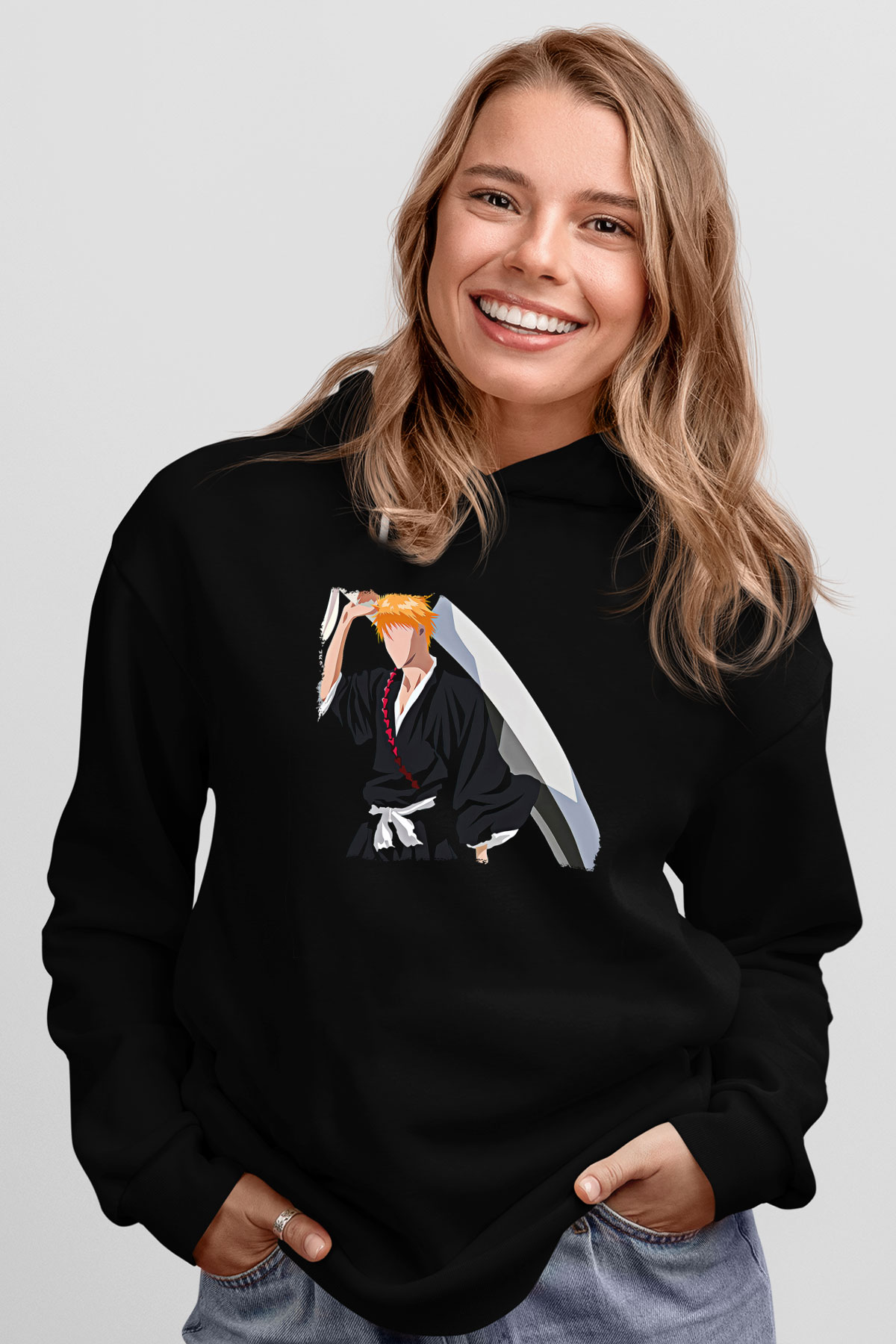 Bleach Baskılı Unisex Siyah Hoodie