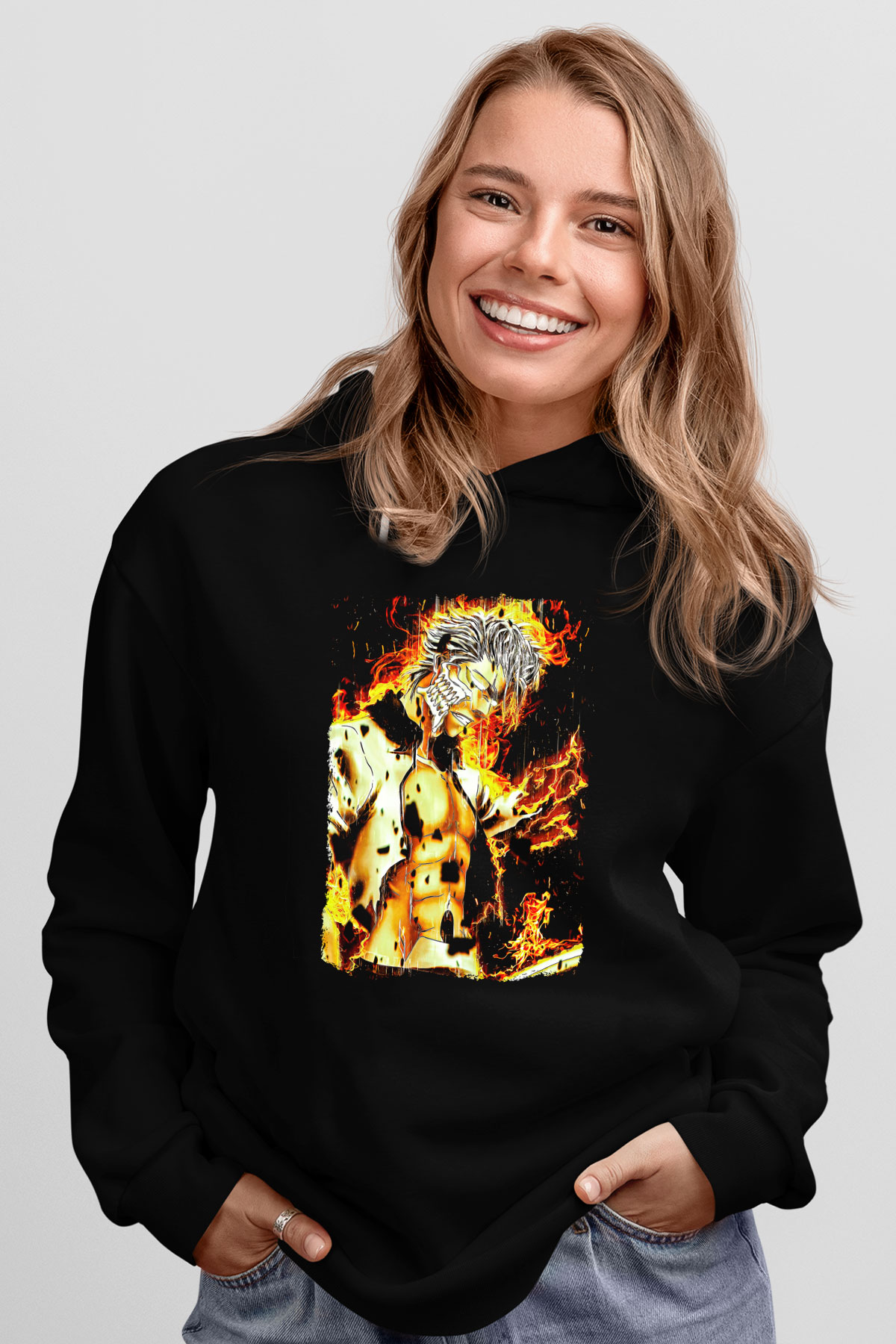 Bleach Baskılı Unisex Siyah Hoodie