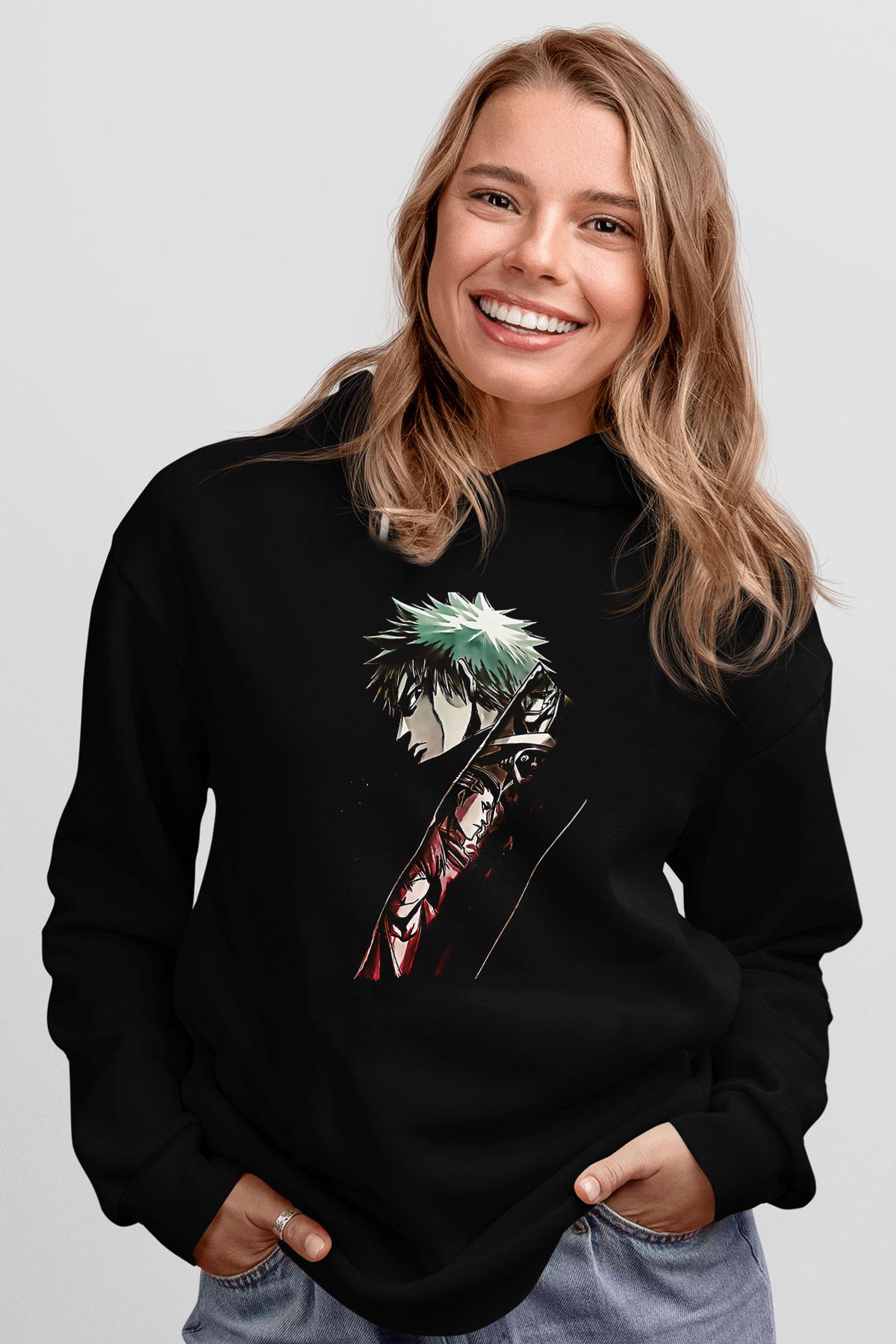 Bleach Baskılı Unisex Siyah Hoodie