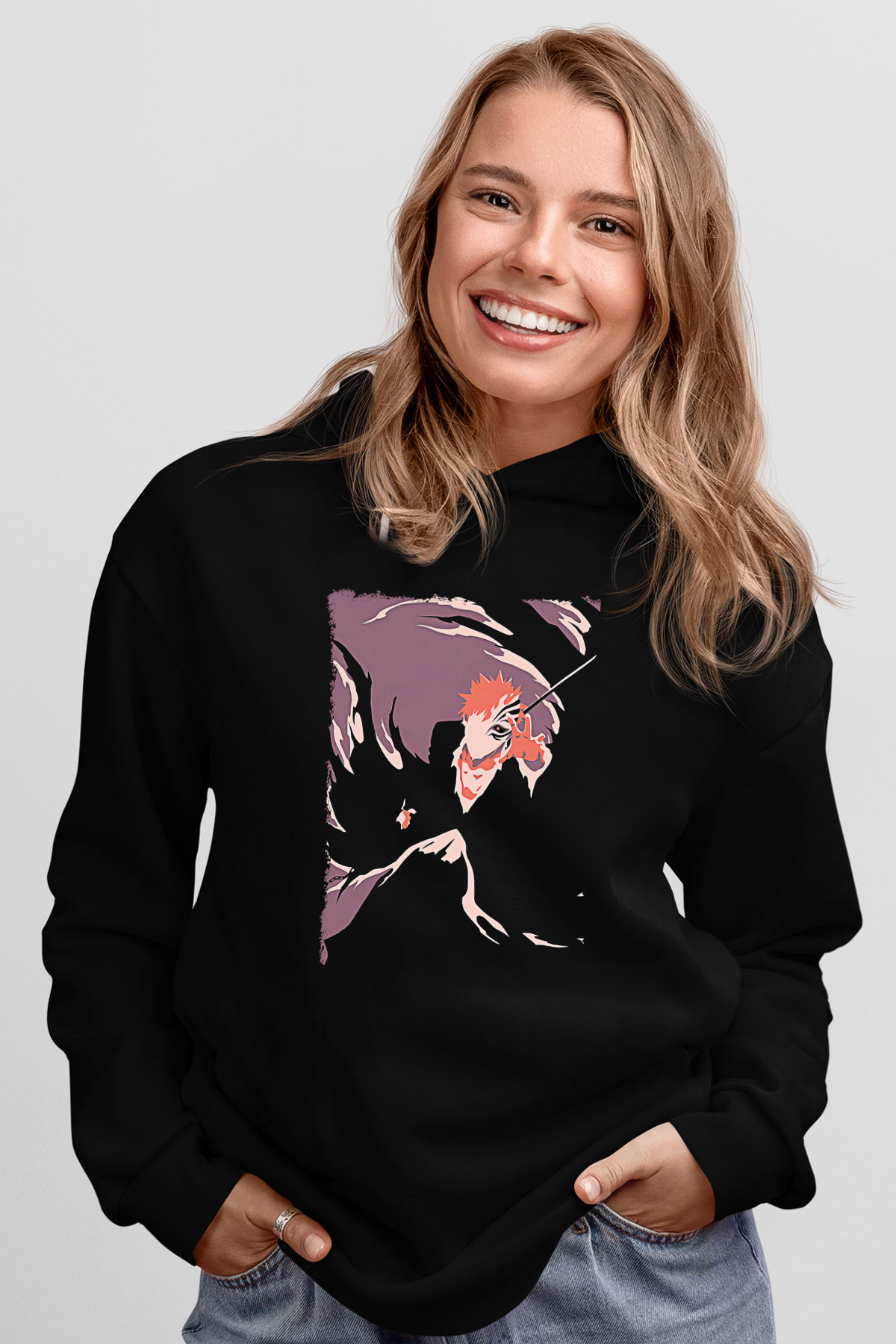 Bleach Baskılı Unisex Siyah Hoodie