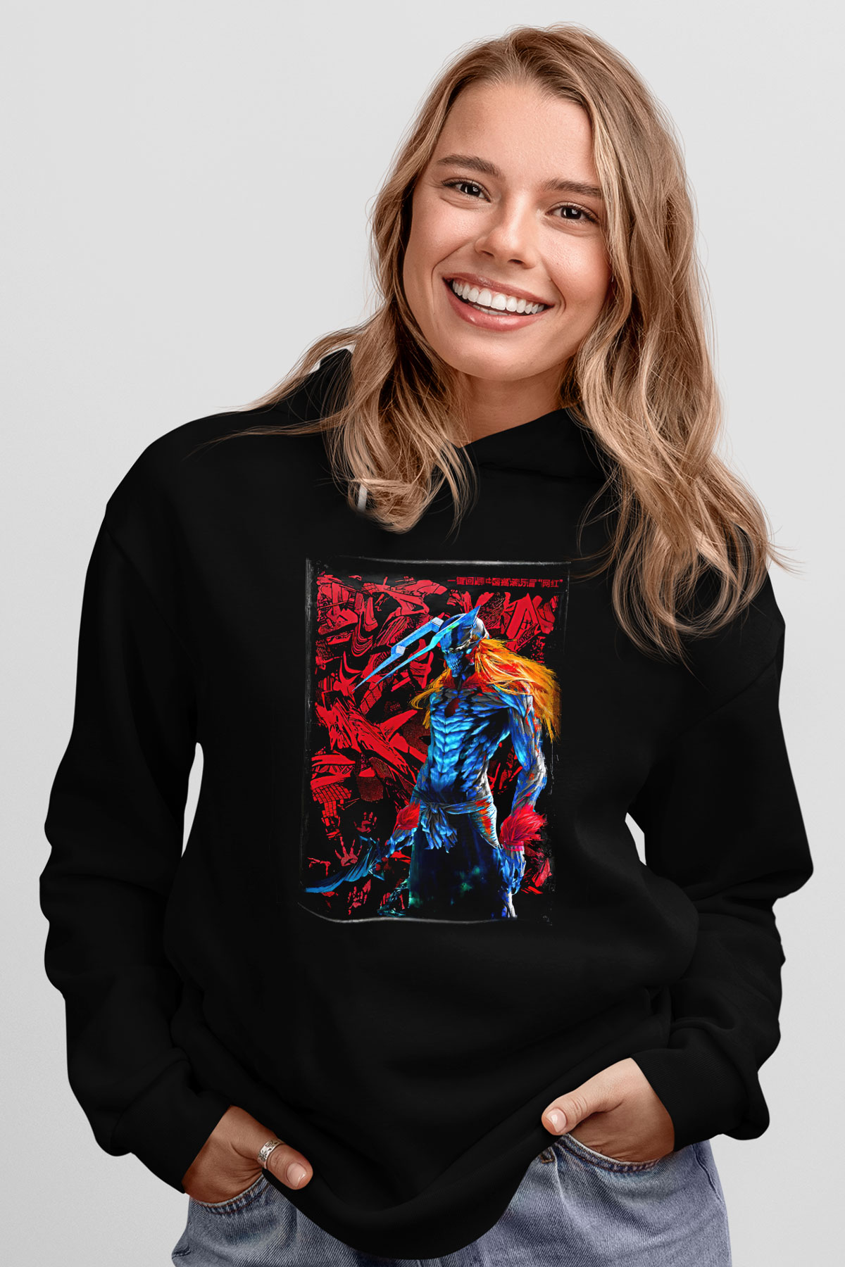 Bleach Baskılı Unisex Siyah Hoodie