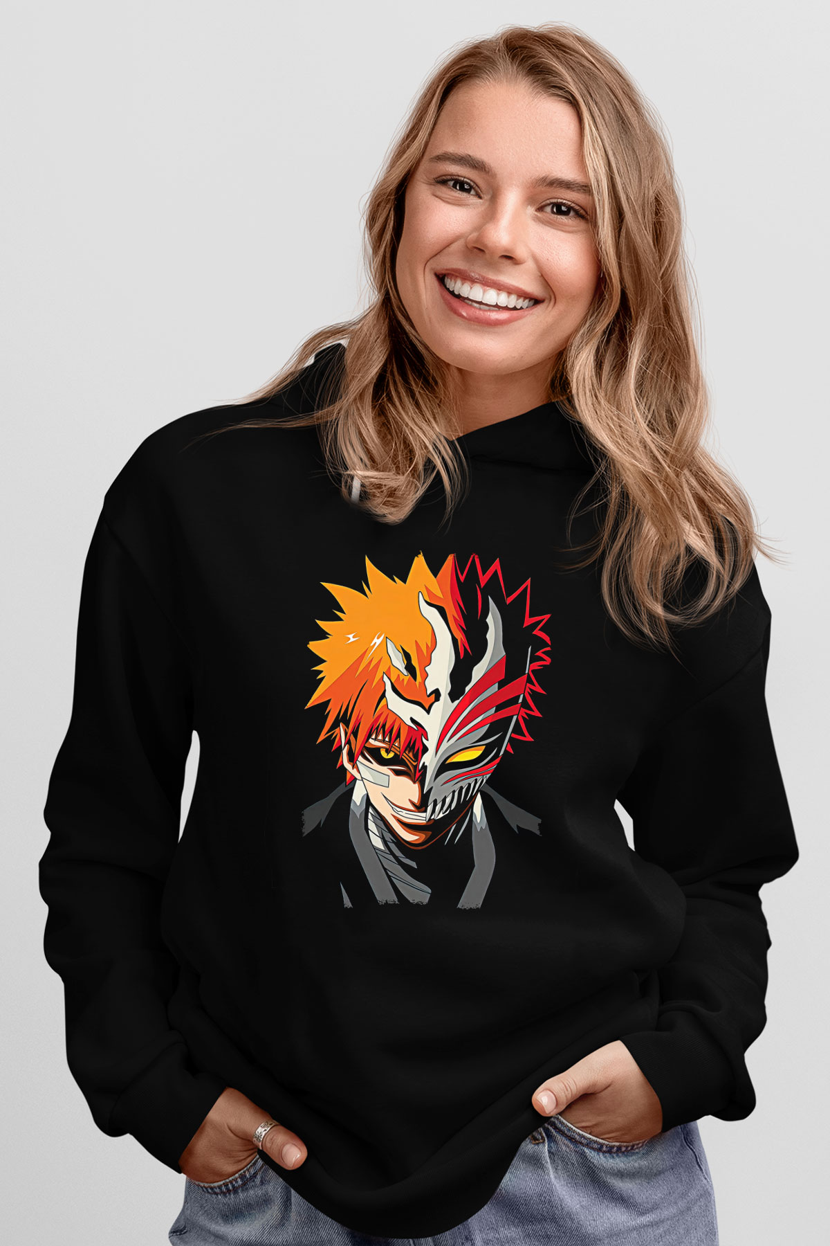 Bleach Baskılı Unisex Siyah Hoodie