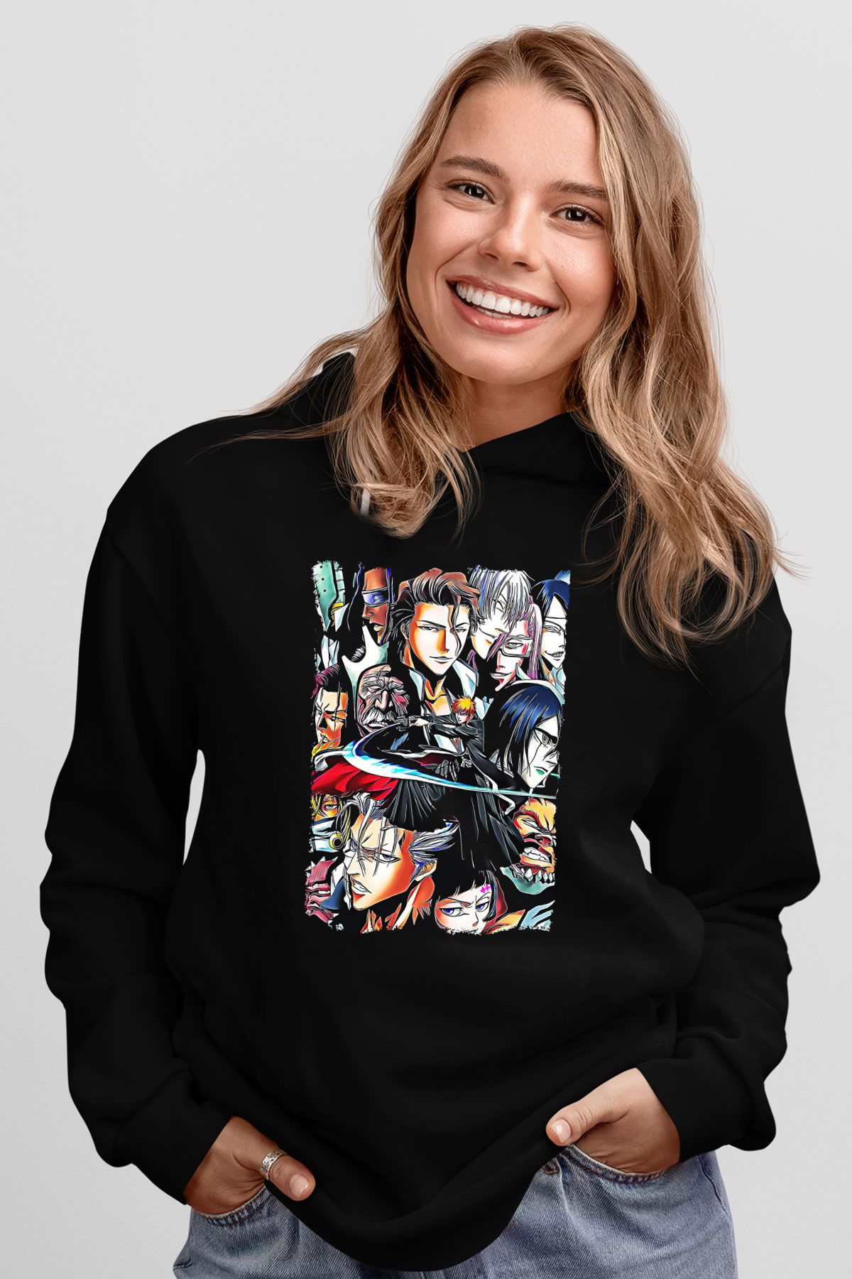 Bleach Baskılı Unisex Siyah Hoodie