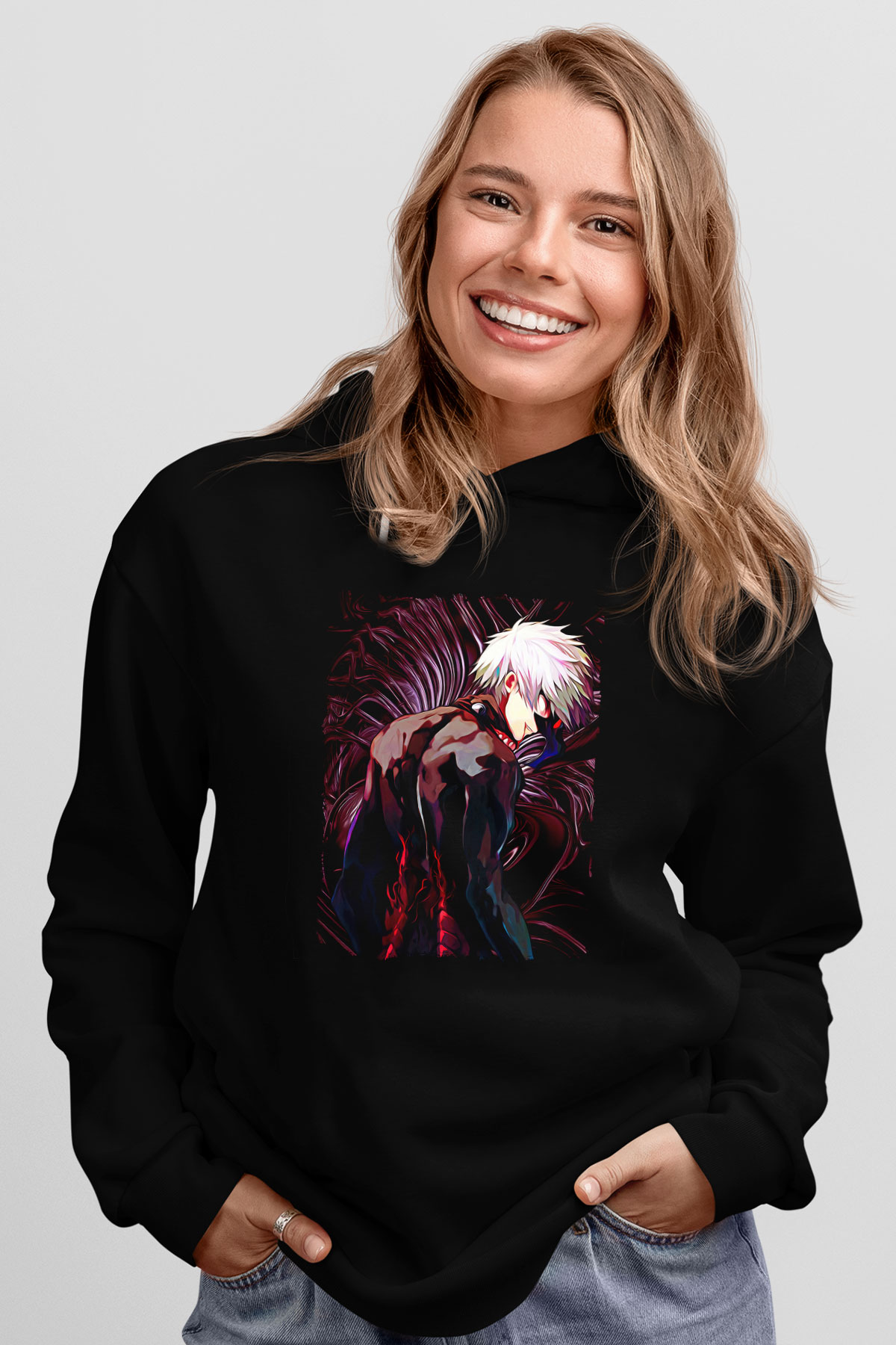 Bleach Baskılı Unisex Siyah Hoodie