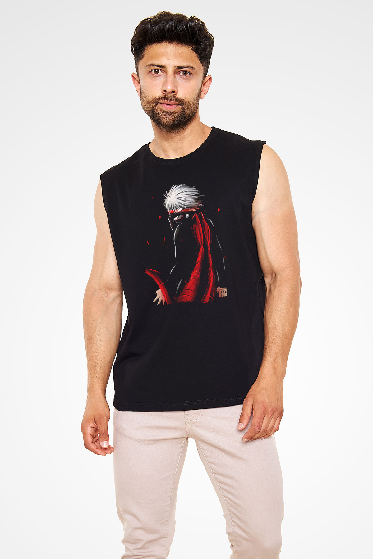 Bleach Baskılı Unisex Siyah Kolsuz Tişört - Tshirt