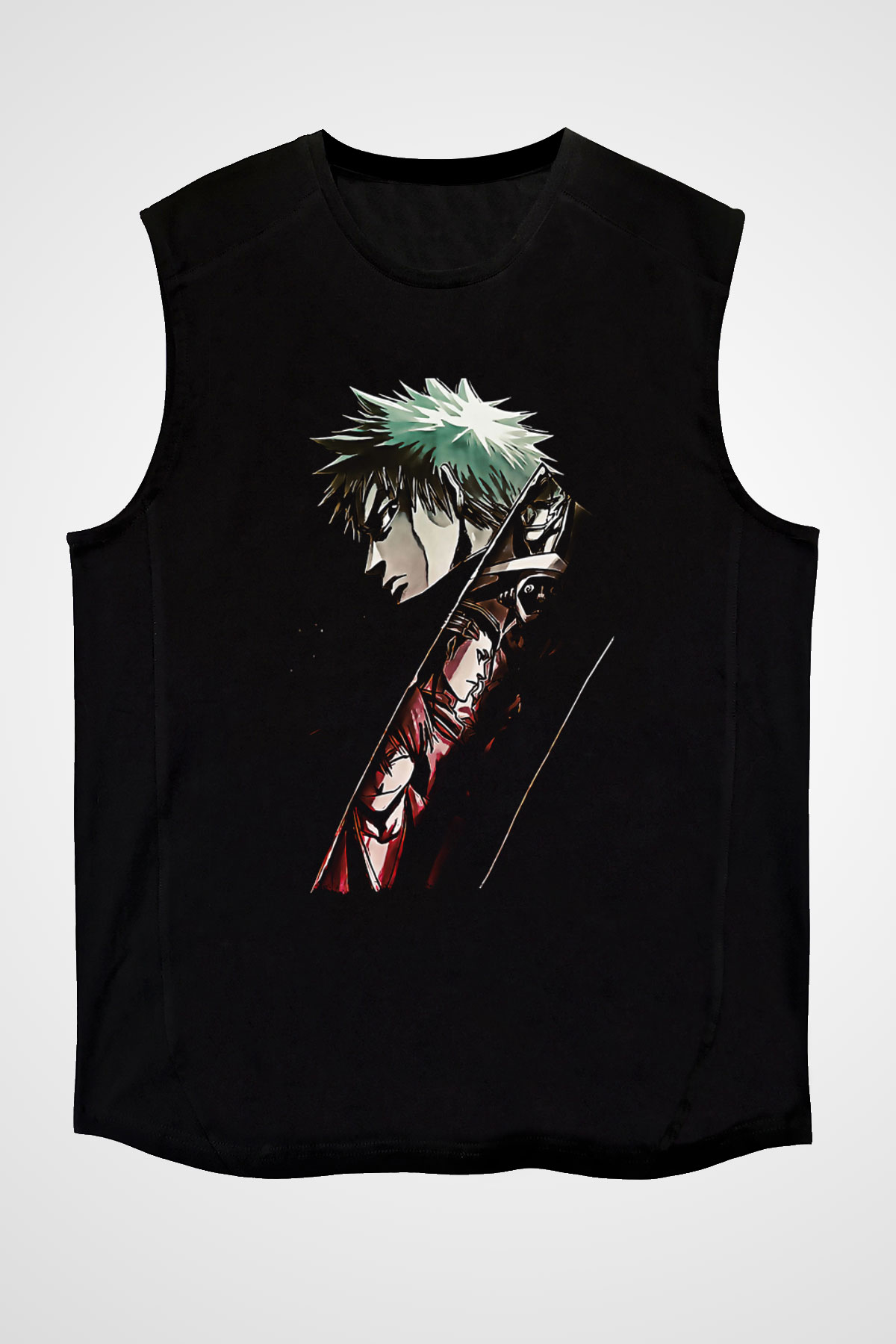 Bleach Baskılı Unisex Siyah Kolsuz Tişört - Tshirt