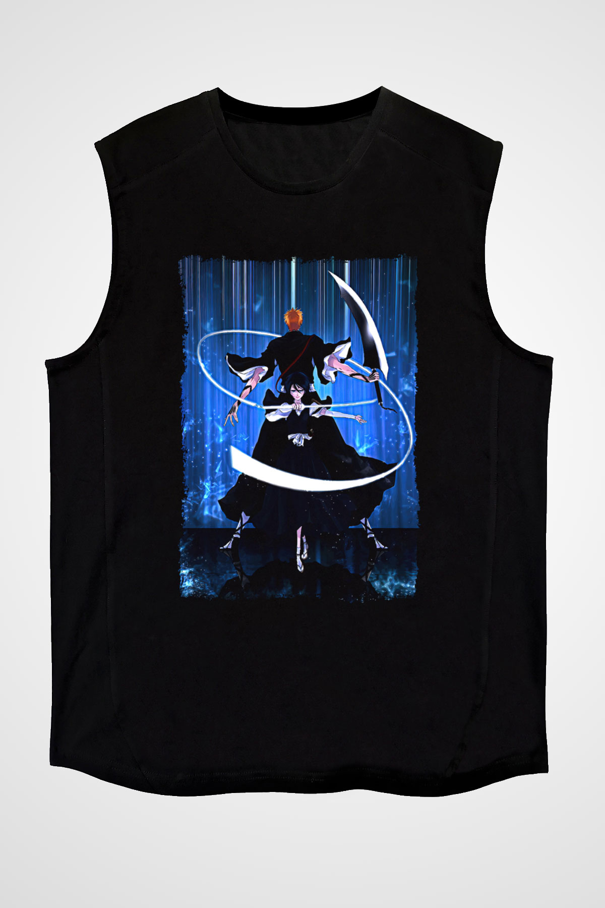 Bleach Baskılı Unisex Siyah Kolsuz Tişört - Tshirt