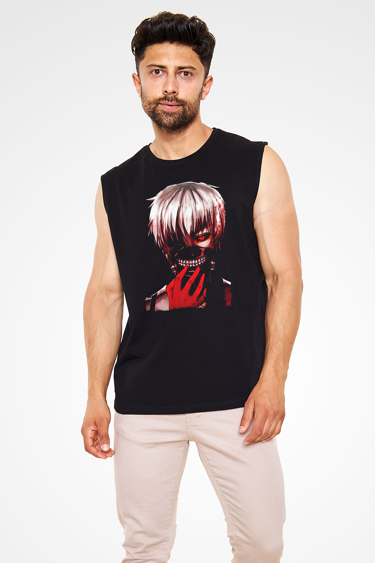 Bleach Baskılı Unisex Siyah Kolsuz Tişört - Tshirt