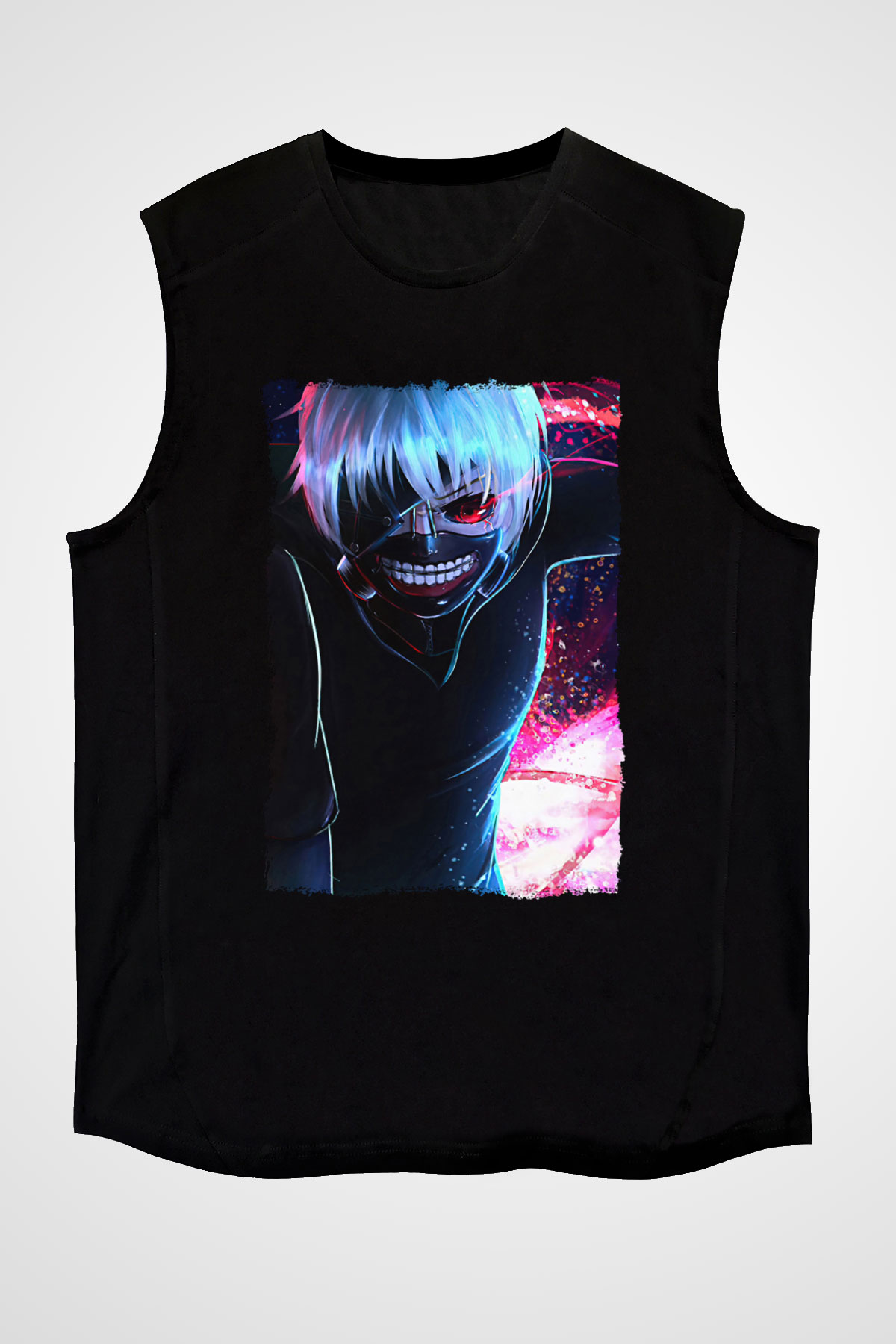 Bleach Baskılı Unisex Siyah Kolsuz Tişört - Tshirt