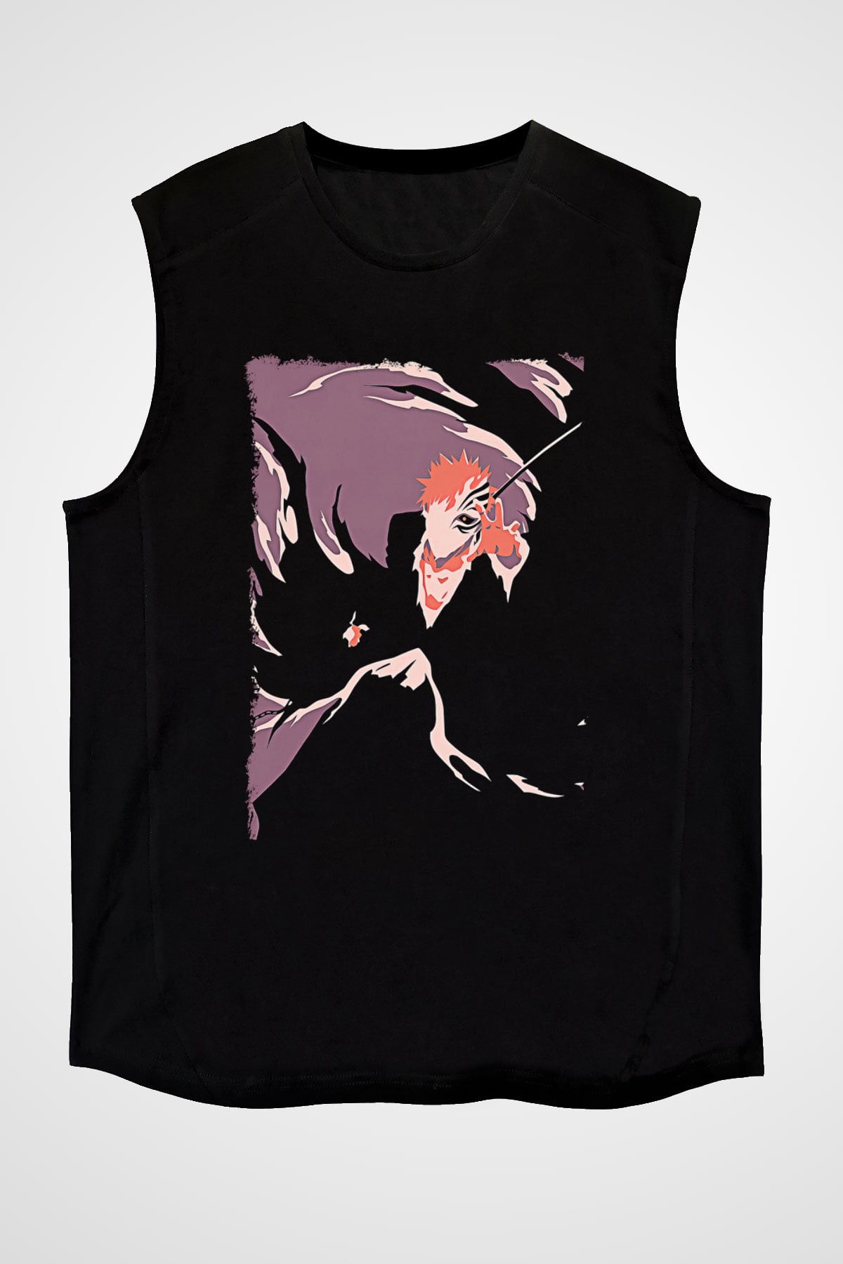 Bleach Baskılı Unisex Siyah Kolsuz Tişört - Tshirt