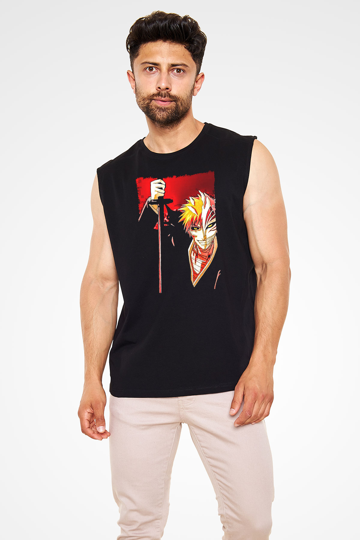 Bleach Baskılı Unisex Siyah Kolsuz Tişört - Tshirt