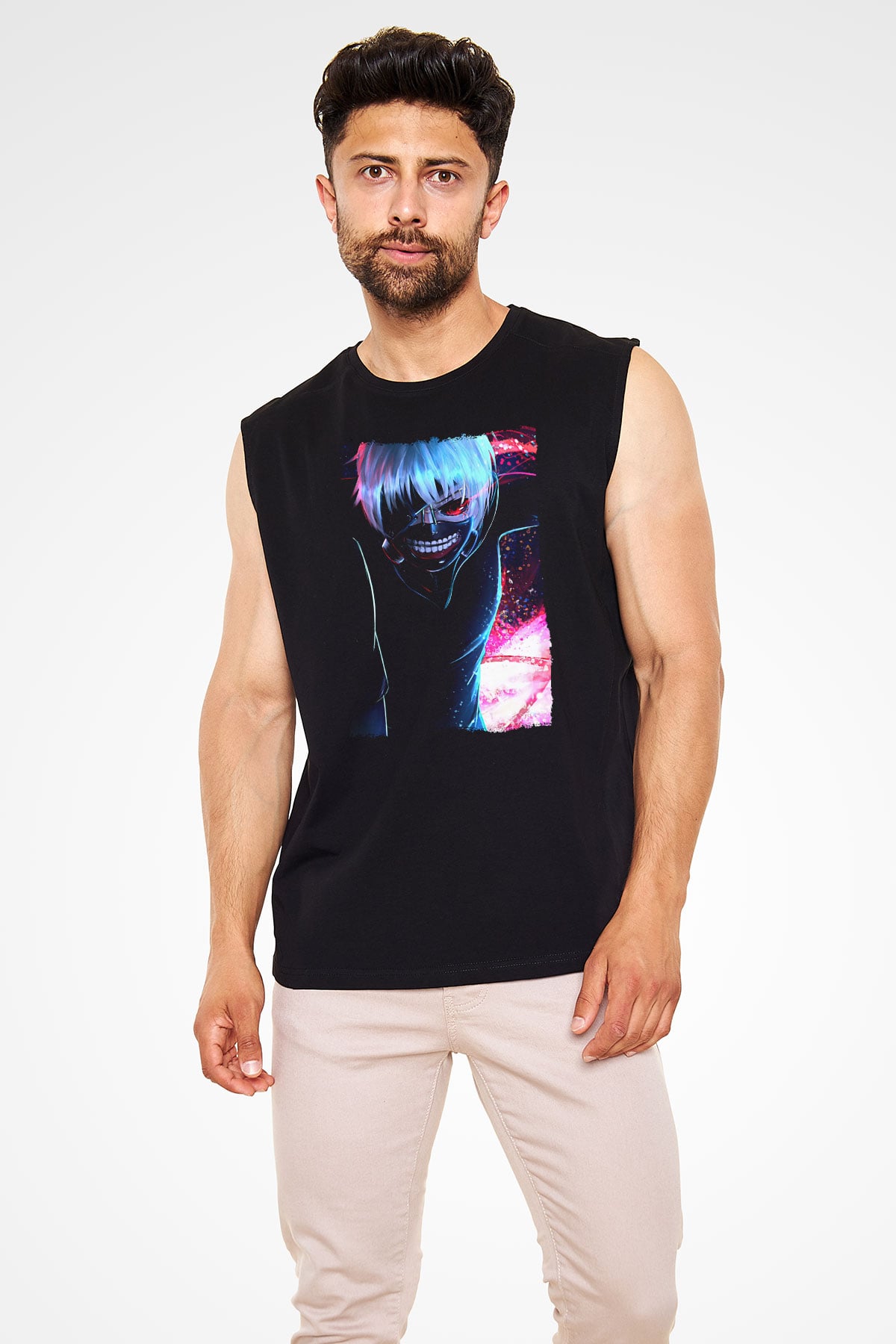Bleach Baskılı Unisex Siyah Kolsuz Tişört - Tshirt