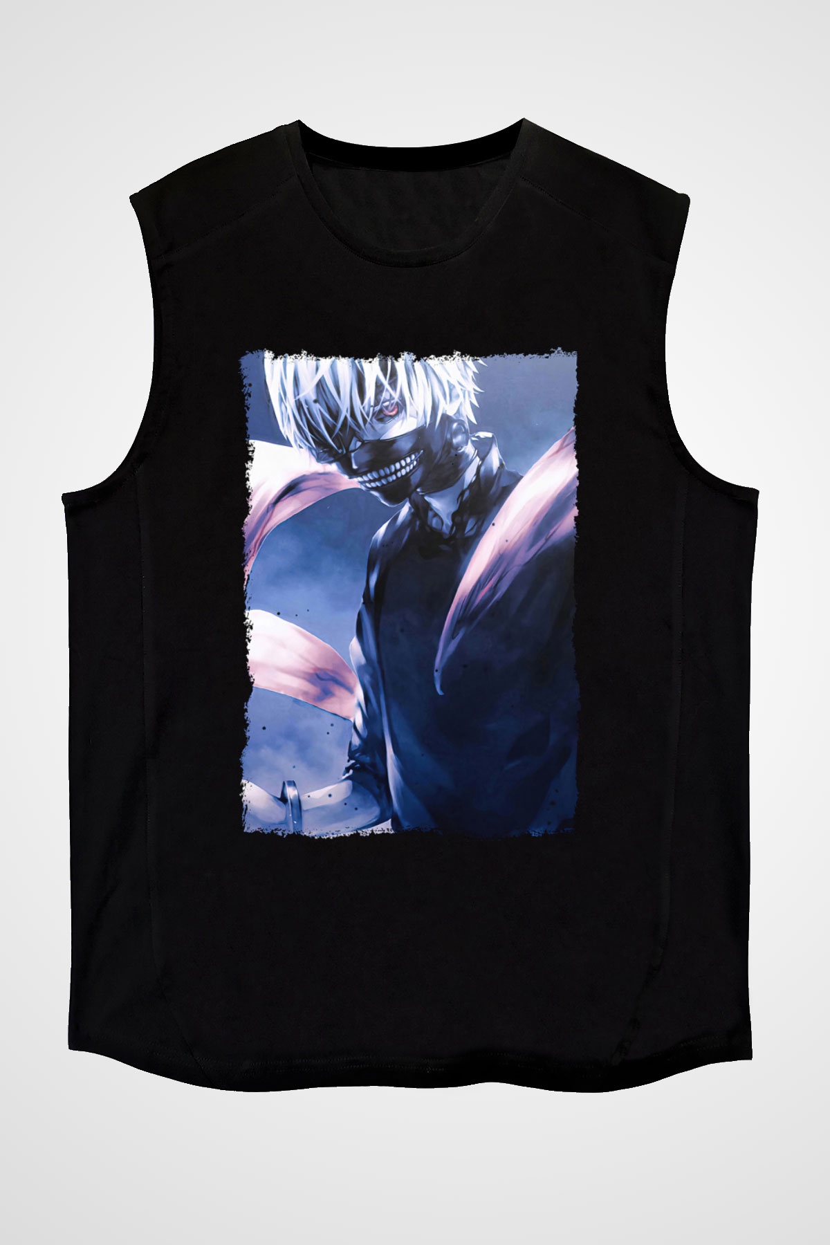 Bleach Baskılı Unisex Siyah Kolsuz Tişört - Tshirt