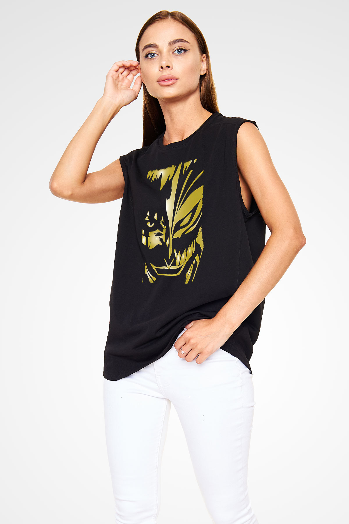 Bleach Baskılı Unisex Siyah Kolsuz Tişört - Tshirt