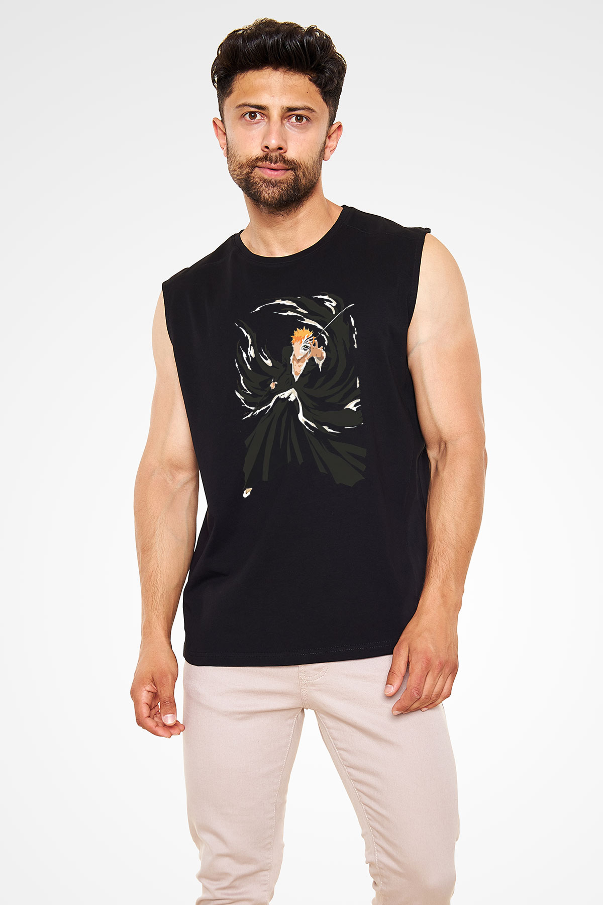 Bleach Baskılı Unisex Siyah Kolsuz Tişört - Tshirt