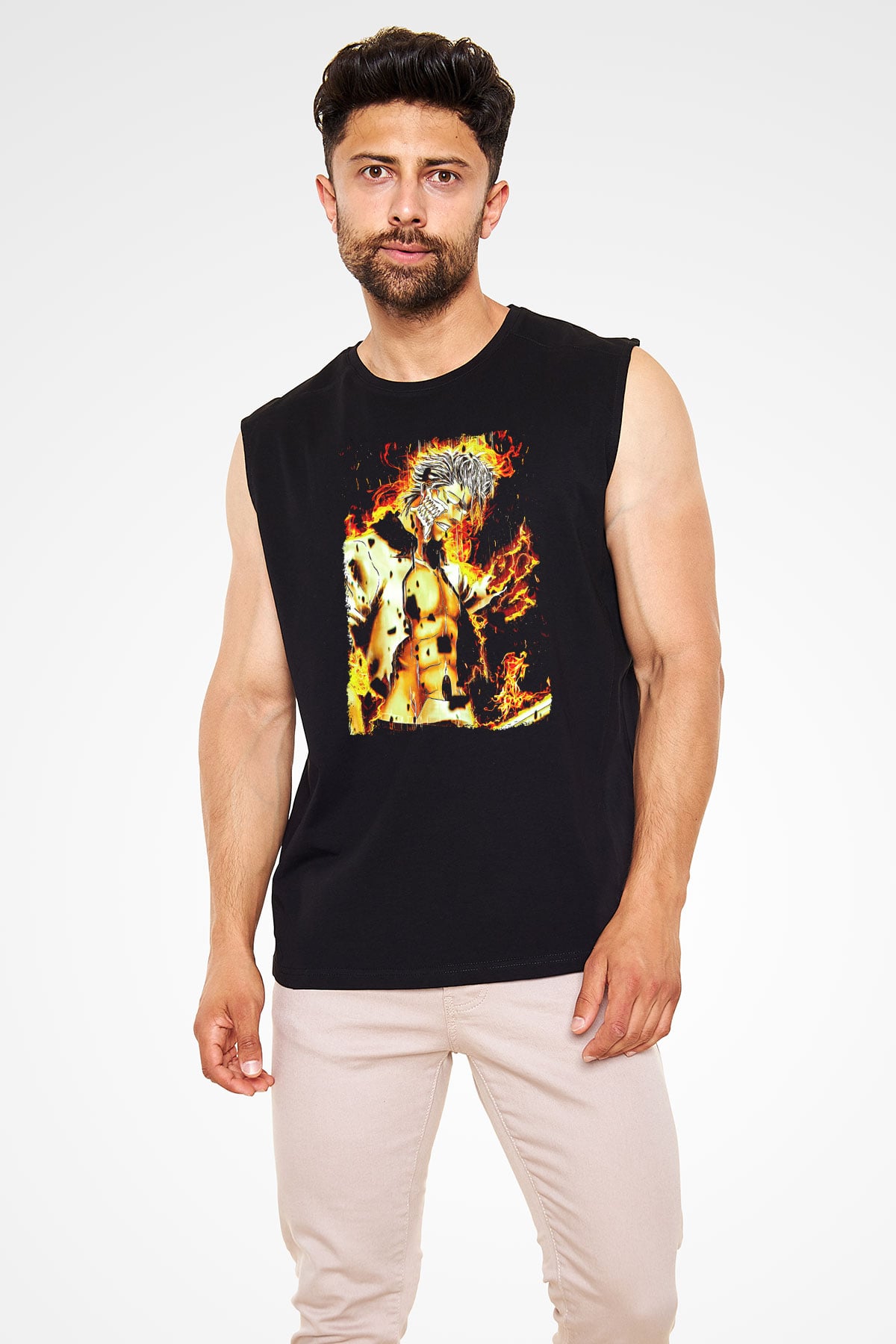 Bleach Baskılı Unisex Siyah Kolsuz Tişört - Tshirt