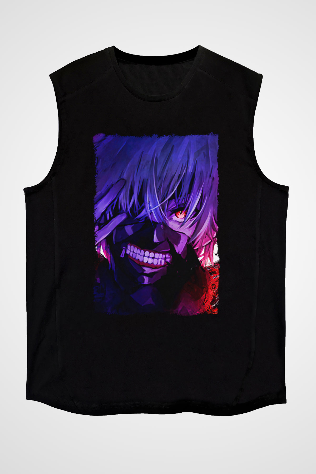 Bleach Baskılı Unisex Siyah Kolsuz Tişört - Tshirt