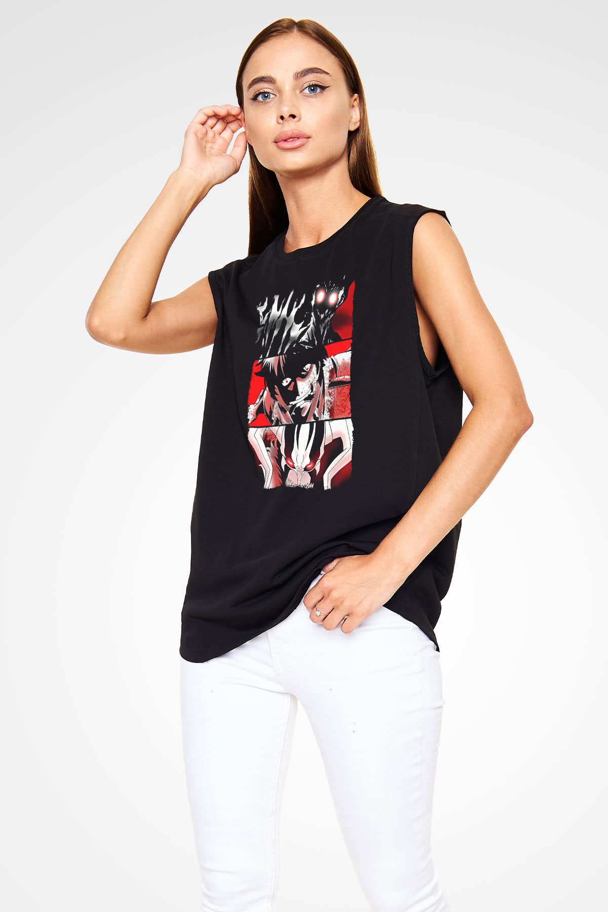Bleach Baskılı Unisex Siyah Kolsuz Tişört - Tshirt