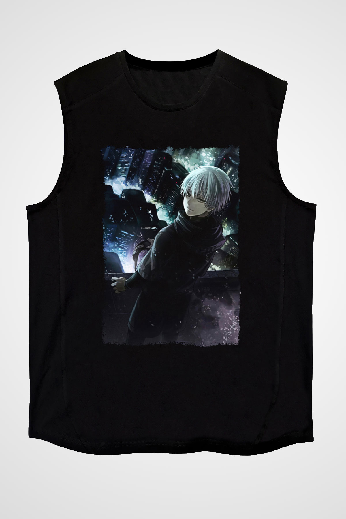 Bleach Baskılı Unisex Siyah Kolsuz Tişört - Tshirt