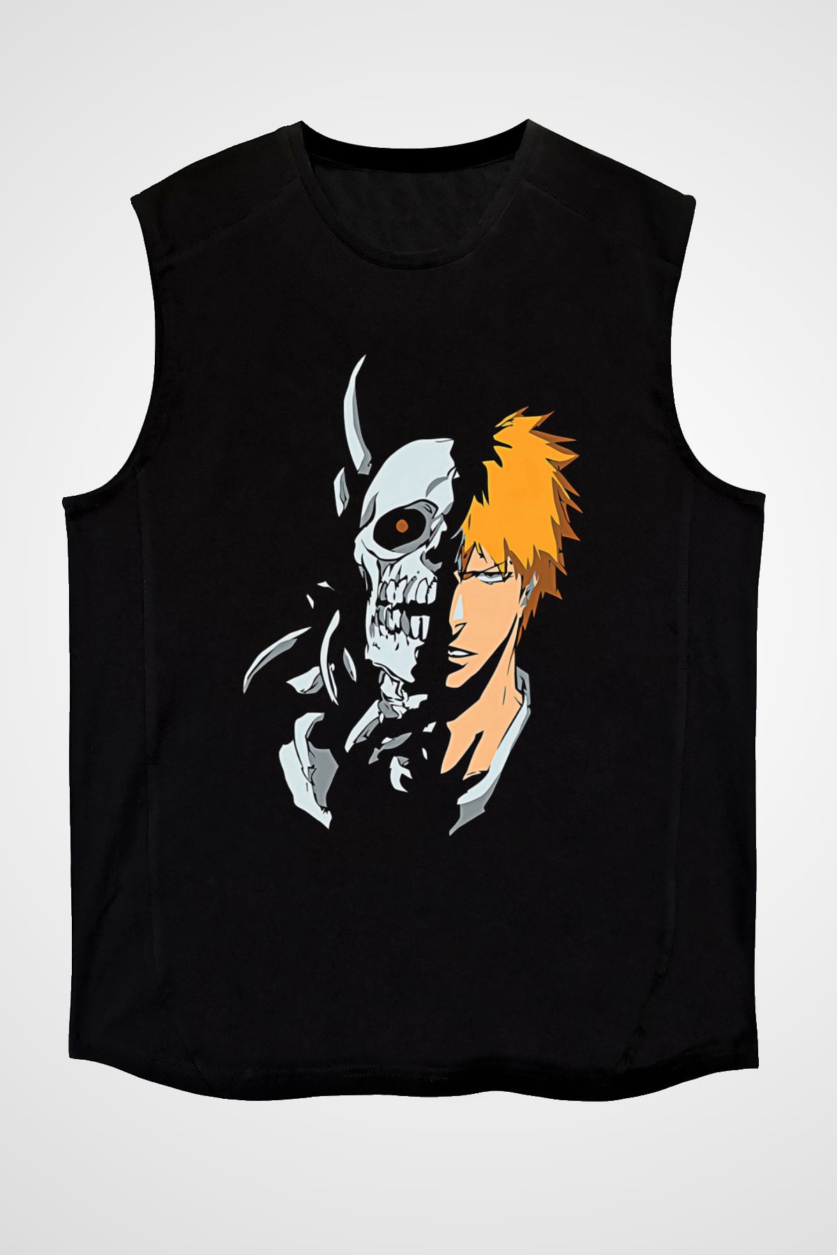 Bleach Baskılı Unisex Siyah Kolsuz Tişört - Tshirt