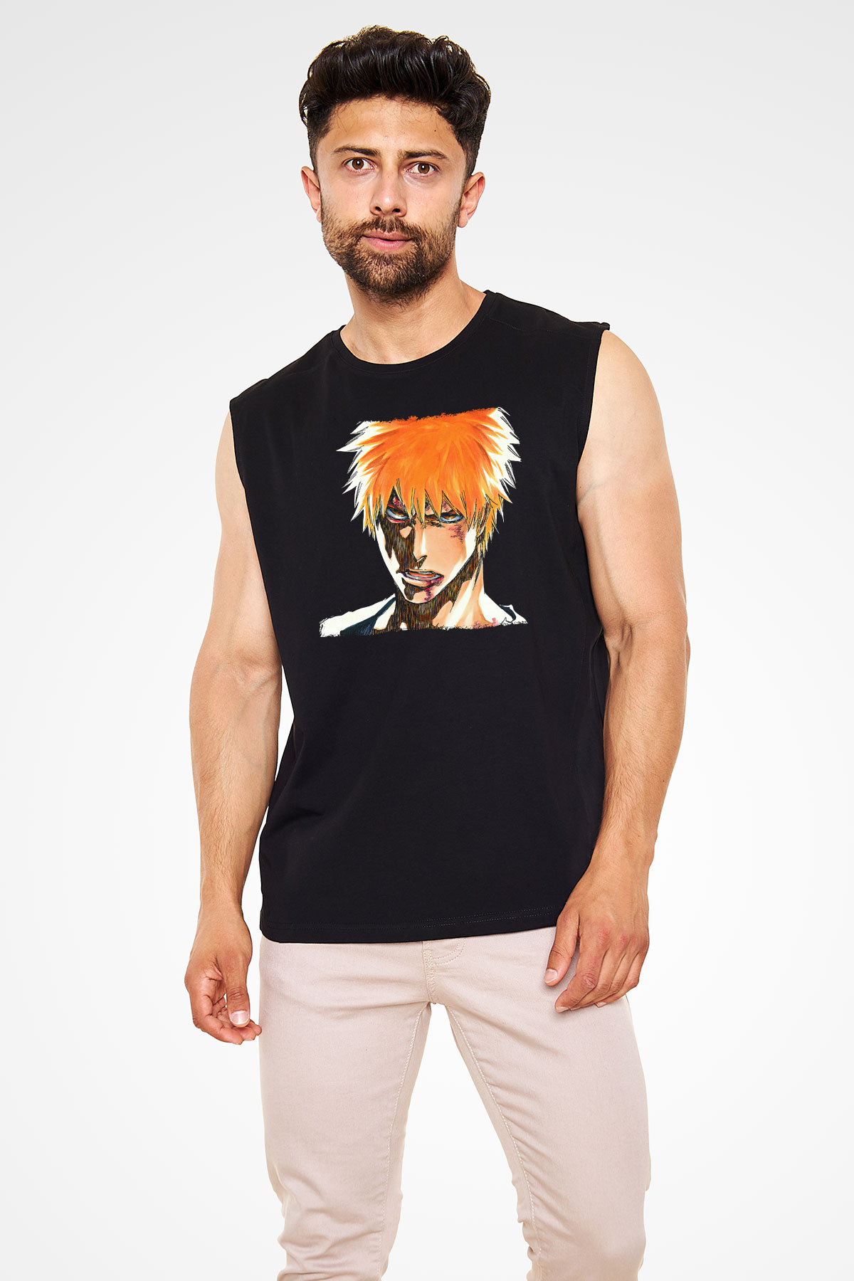 Bleach Baskılı Unisex Siyah Kolsuz Tişört - Tshirt
