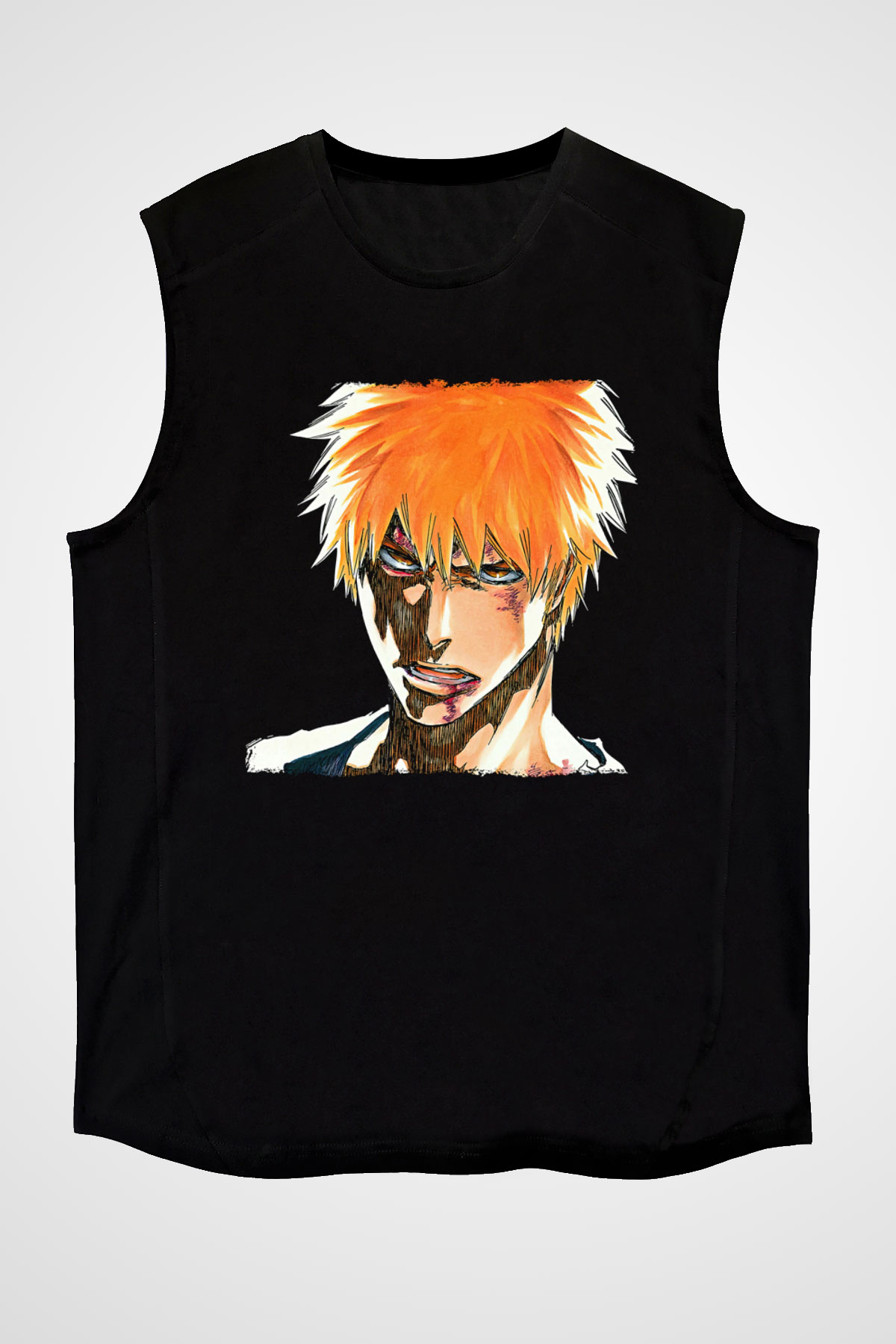 Bleach Baskılı Unisex Siyah Kolsuz Tişört - Tshirt