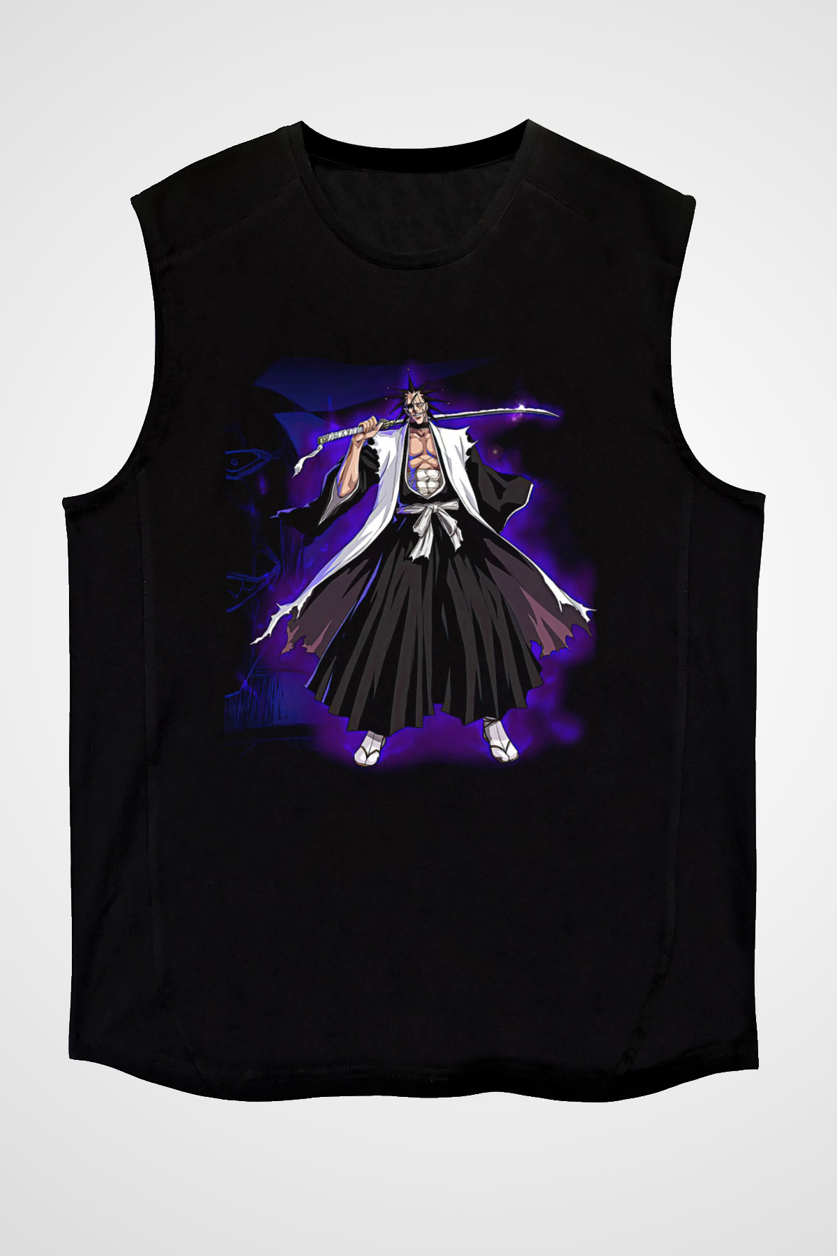 Bleach Baskılı Unisex Siyah Kolsuz Tişört - Tshirt