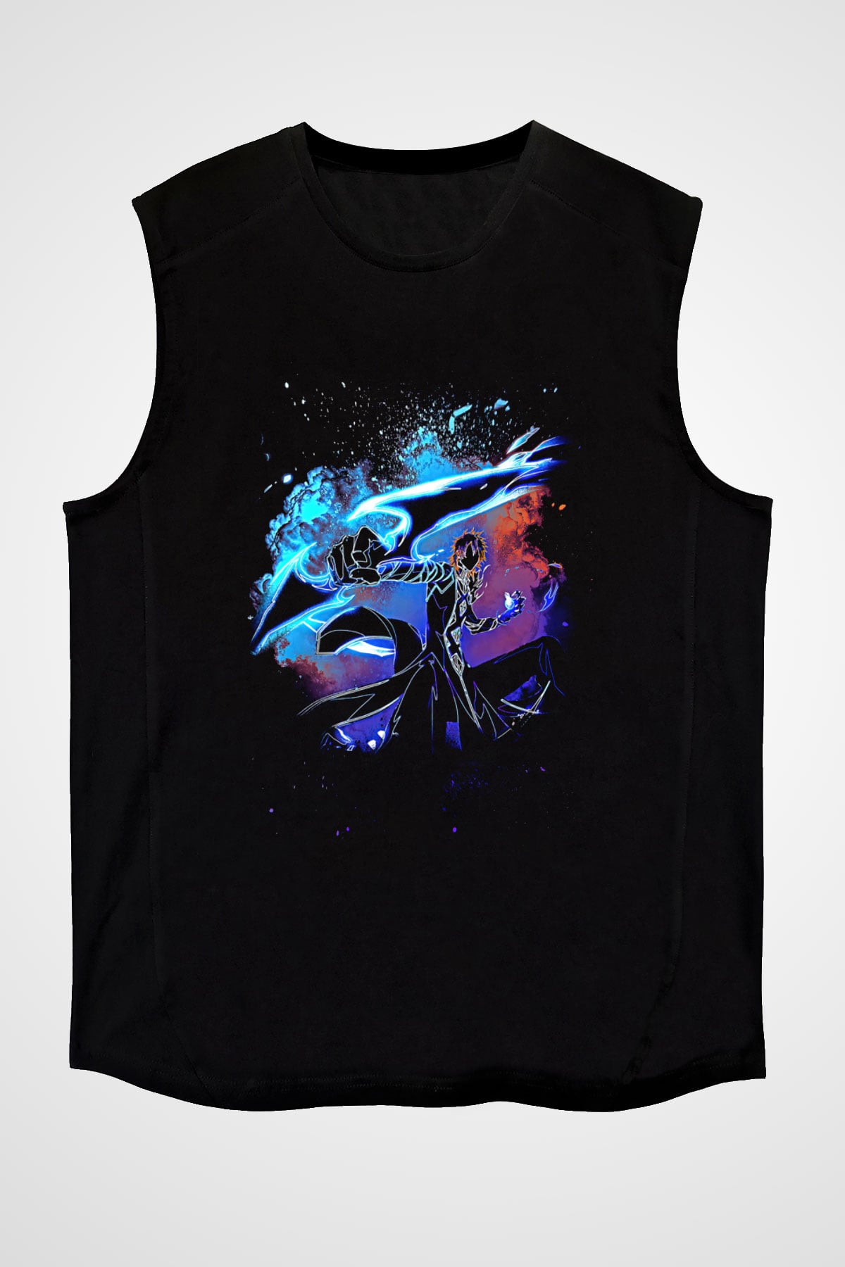 Bleach Baskılı Unisex Siyah Kolsuz Tişört - Tshirt