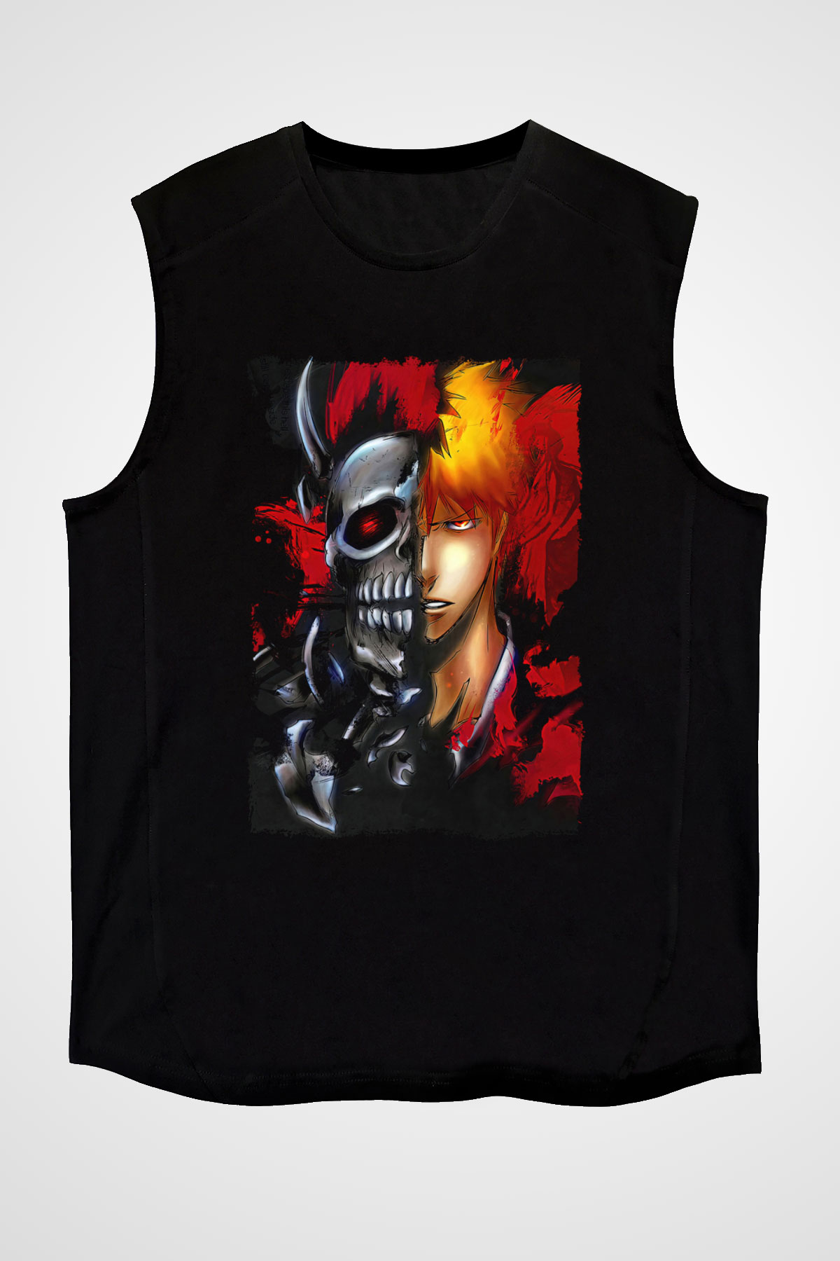 Bleach Baskılı Unisex Siyah Kolsuz Tişört - Tshirt